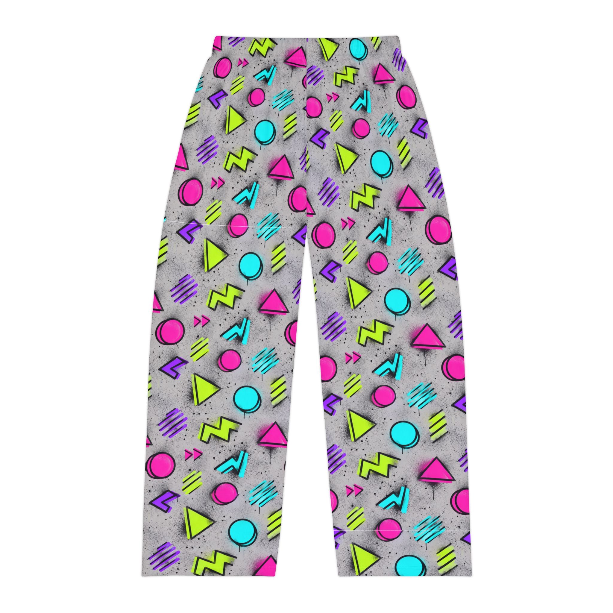 Men's Pajama Pants — Retro 80s Neon Geometric Lounge Pants