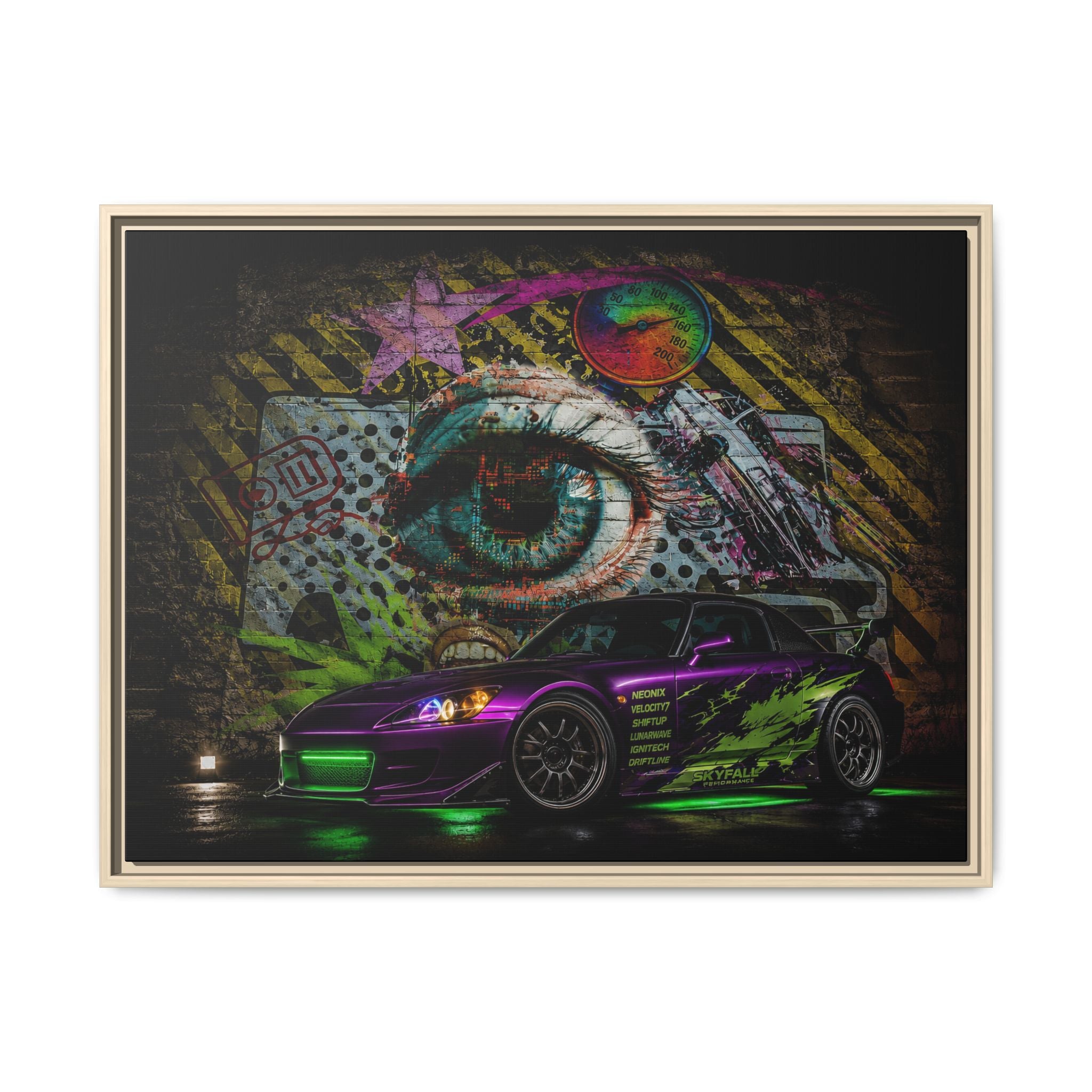 Graffiti Sports Car Matte Canvas - Framed Wall Art