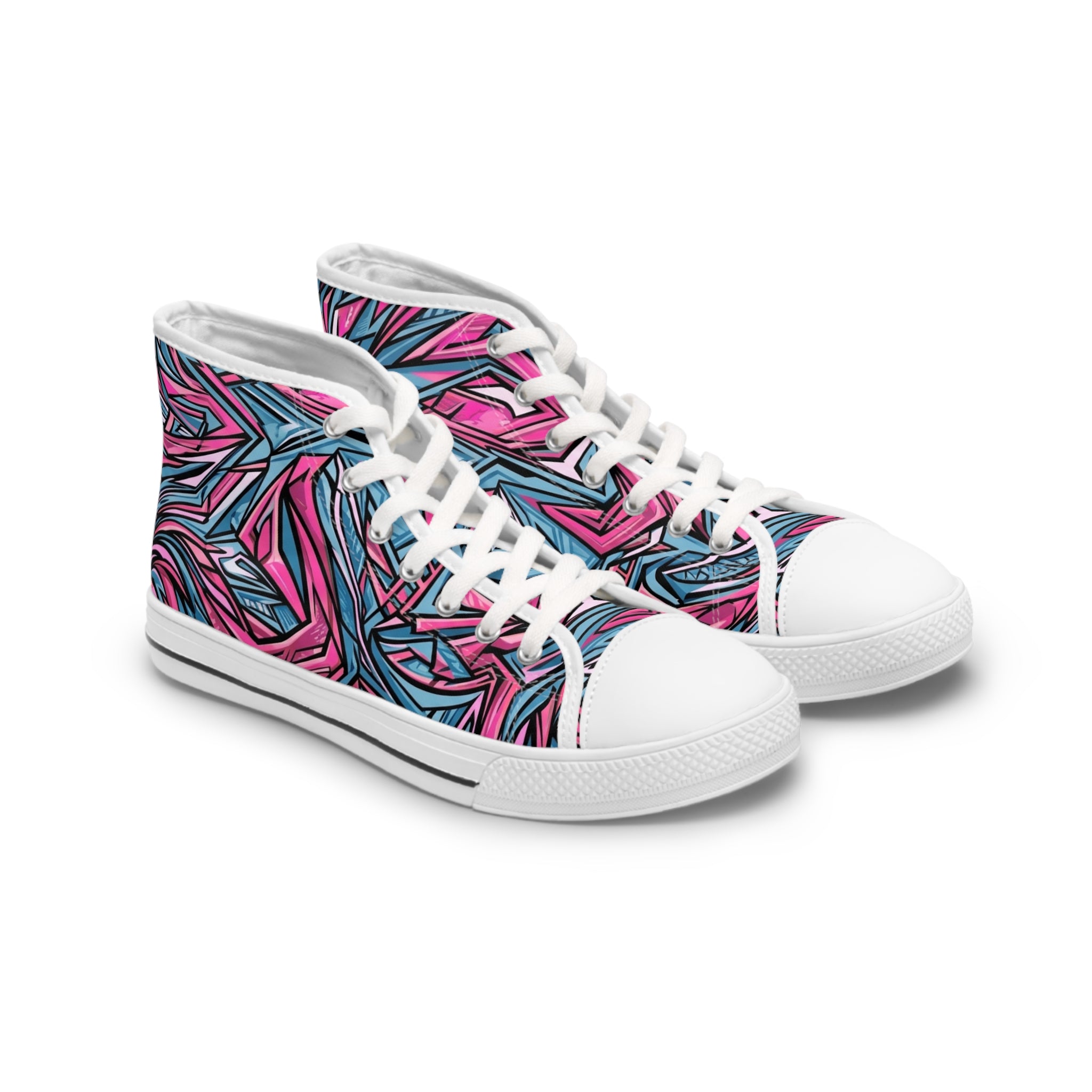 Women’s High Top Sneakers — Vibrant Pink & Teal Abstract Streetwear
