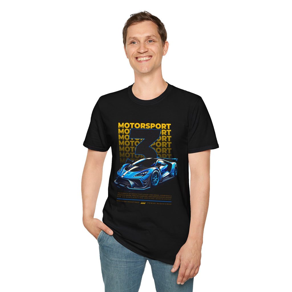 Motorsport No.3 Racing T‑Shirt — Blue Supercar Graphic Tee