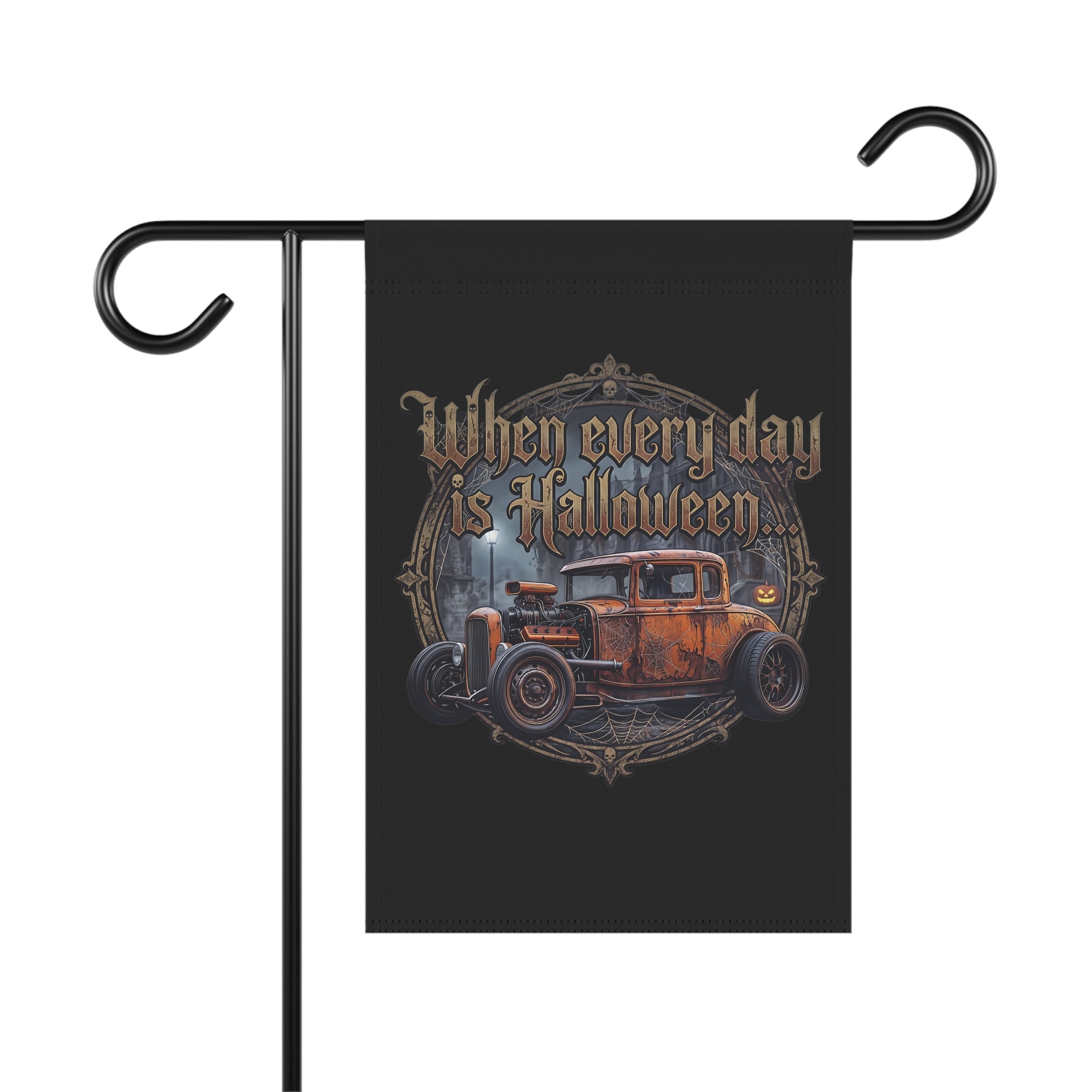 Halloween Garden Flag - "When Every Day is Halloween" Vintage Hot Rod Yard Banner