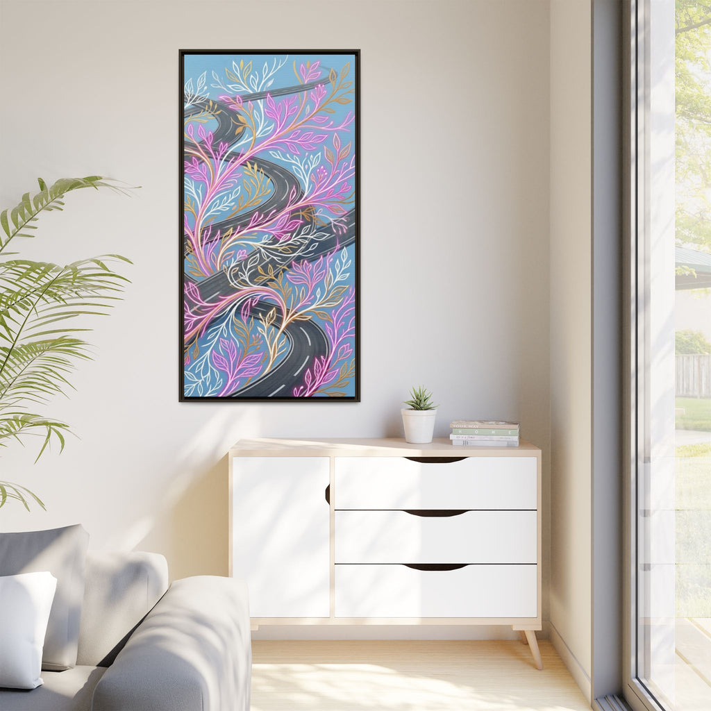 Framed Matte Canvas Floral Vines Wall Art — Pastel Botanical Abstract