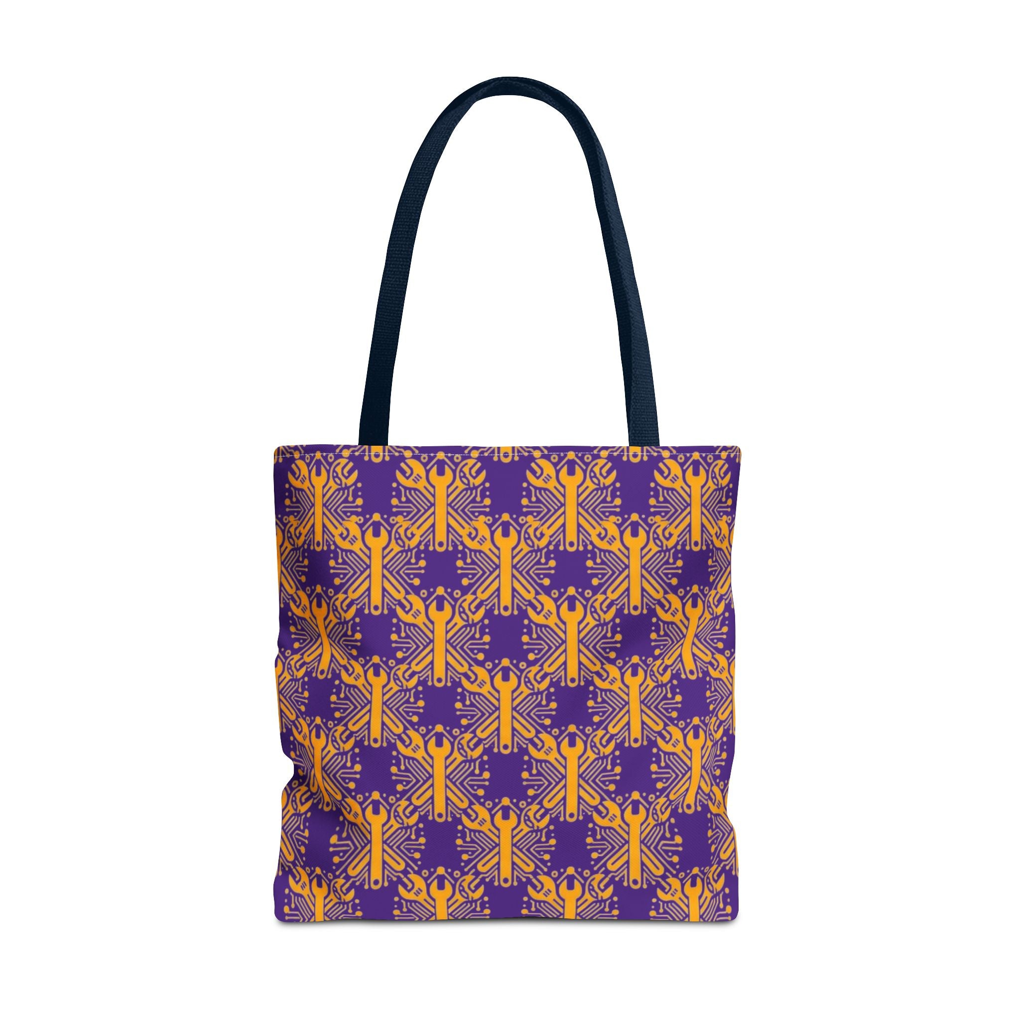 Purple & Gold Wrench Pattern Tote Bag – Automotive All-Over Print Tote