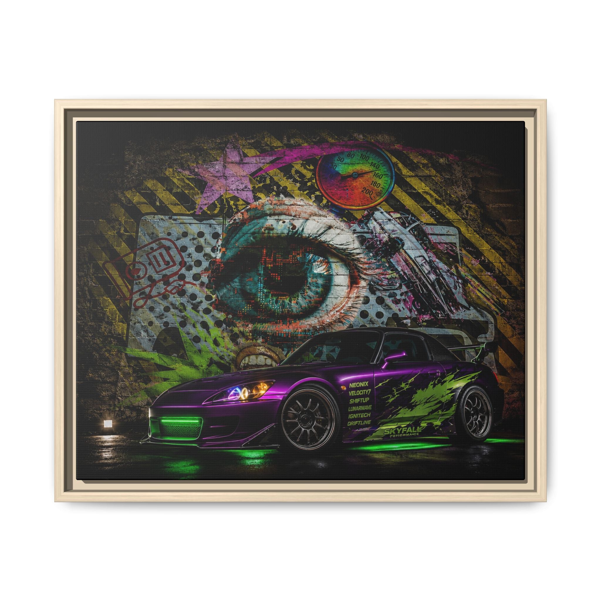 Graffiti Sports Car Matte Canvas - Framed Wall Art