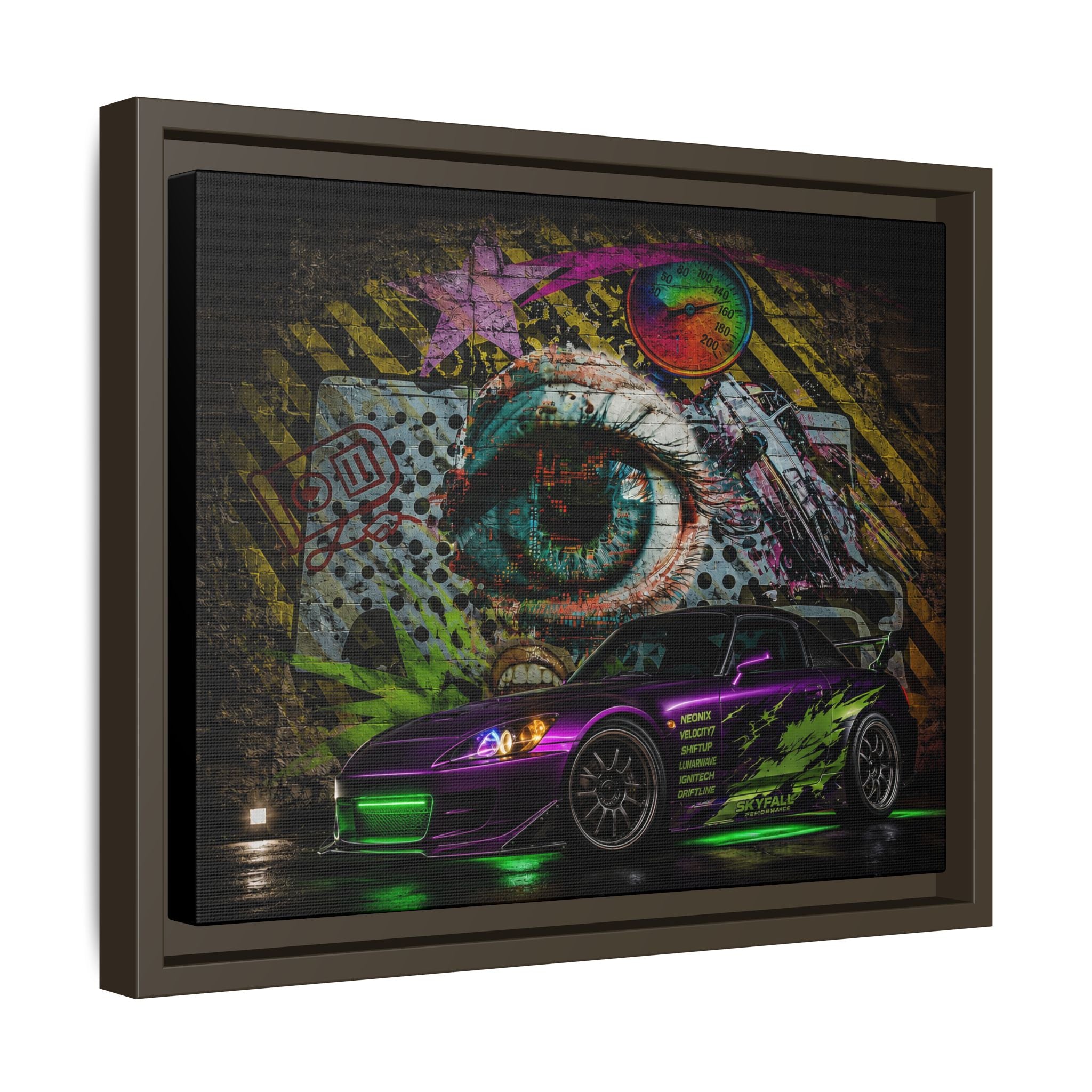 Graffiti Sports Car Matte Canvas - Framed Wall Art
