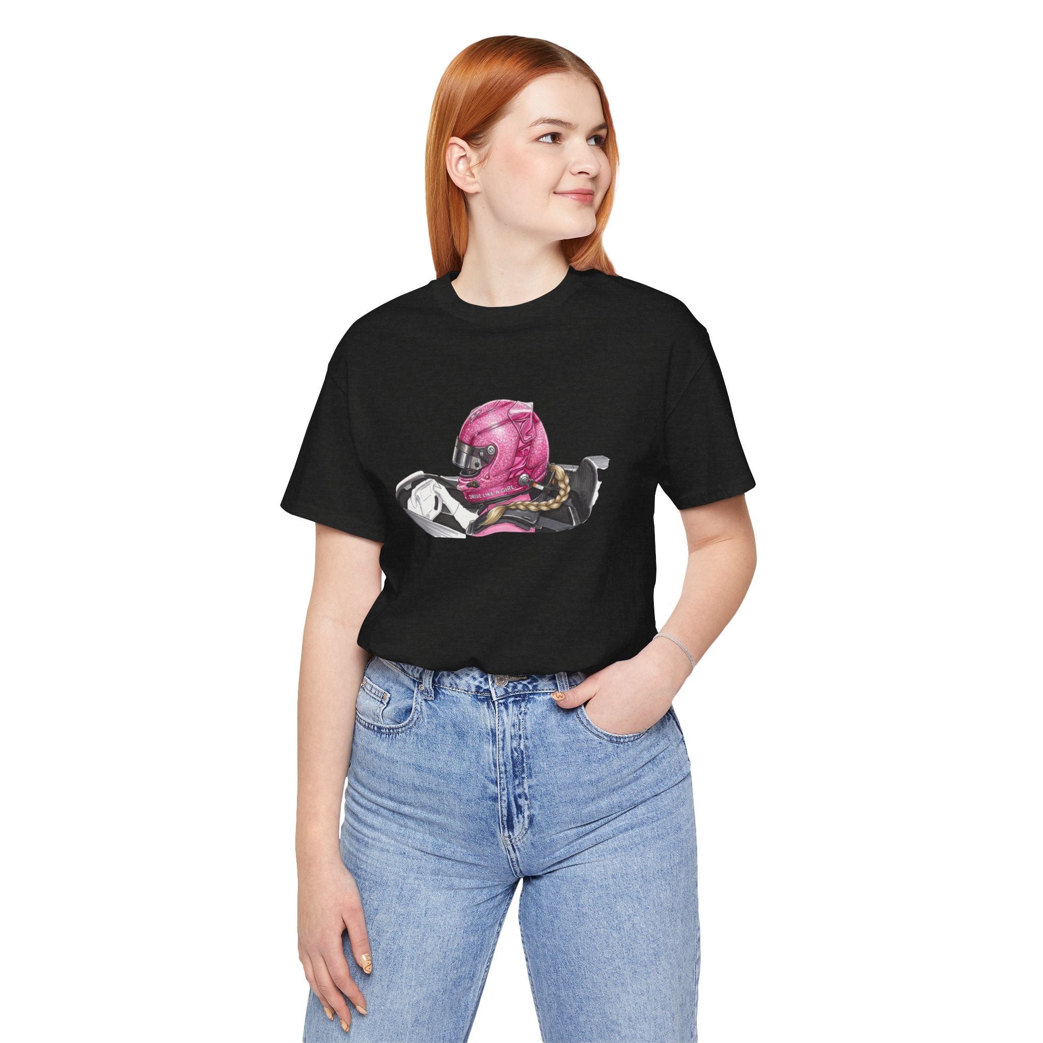 Drive Like a Girl — Pink Racing Helmet Graphic T-Shirt