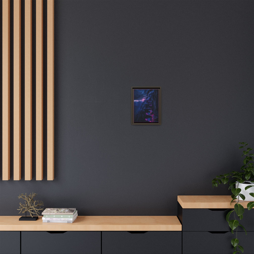 Neon Mountain Road Matte Canvas Print — Framed Nightscape Wall Art