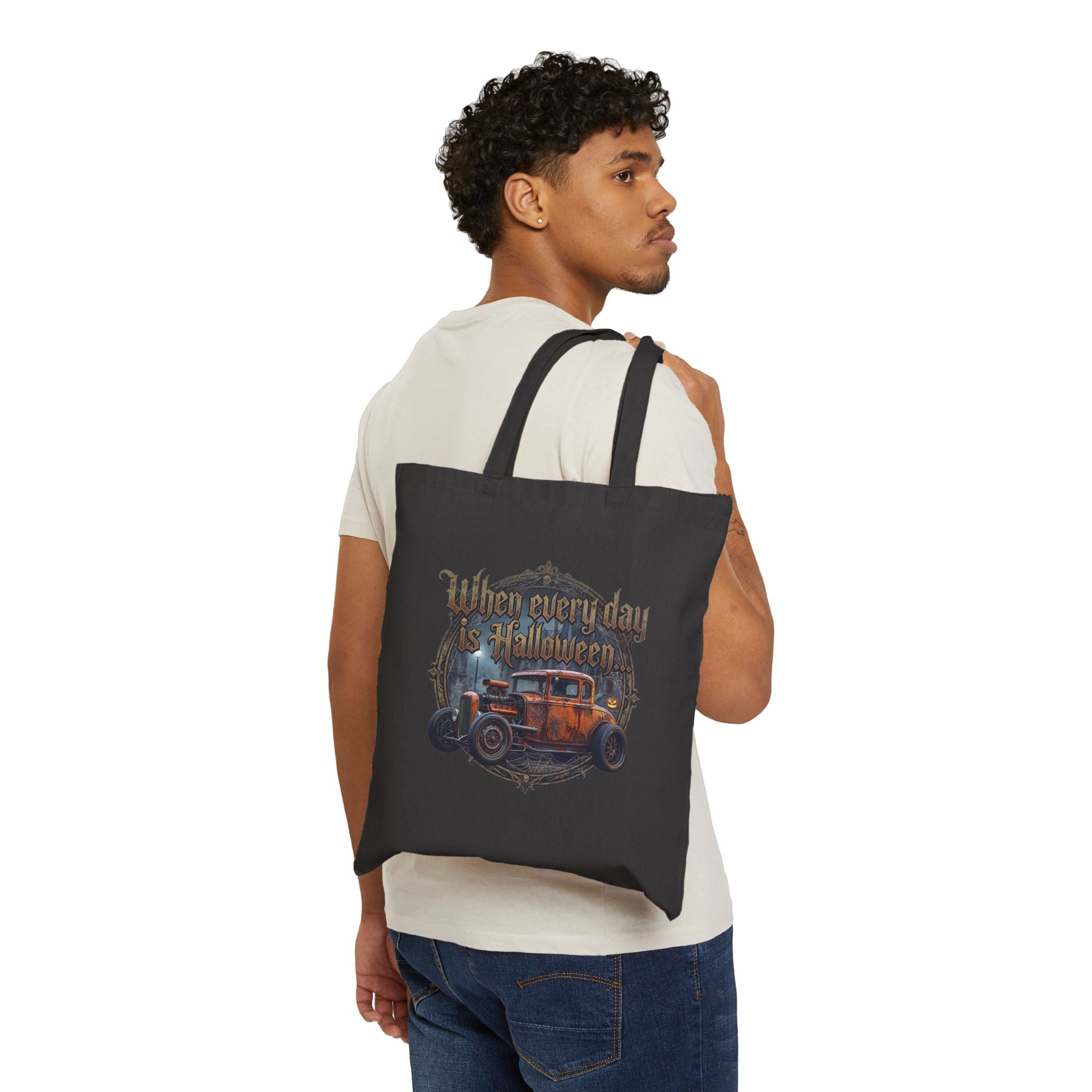 Halloween Vintage Car Tote Bag - "When Every Day is Halloween" Cotton Canvas Tote