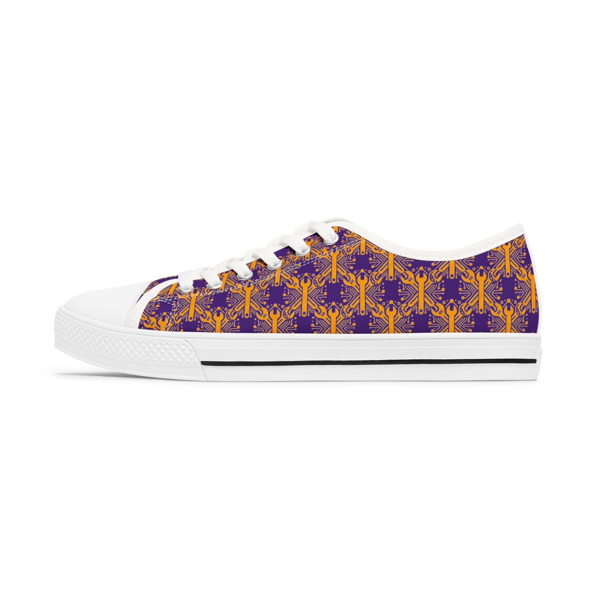 Purple & Gold Wrench Pattern Canvas Low Tops