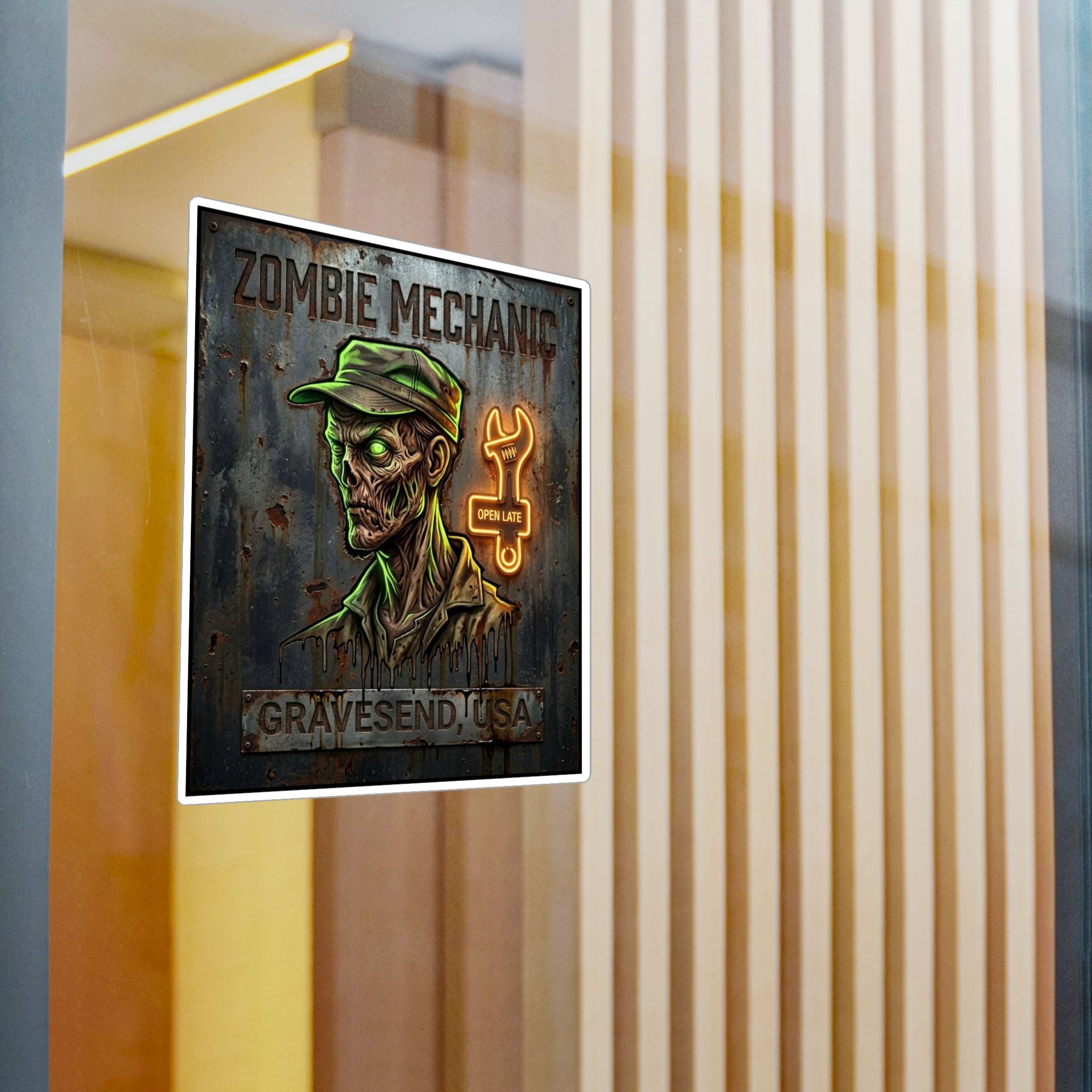 Zombie Mechanic Vinyl Decal — Horror Garage Sticker (Kiss-Cut)