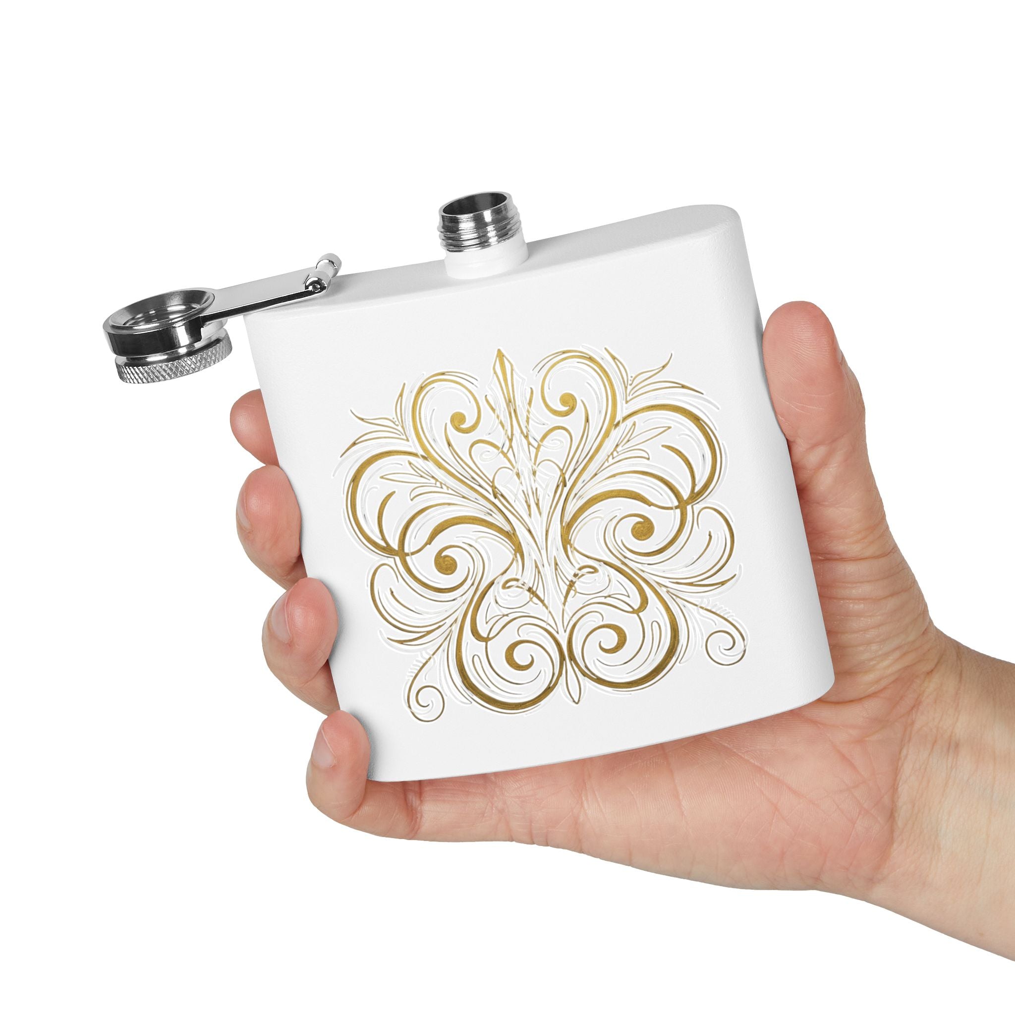 Gold Filigree 6oz Stainless Steel Flask — Vintage Pinstripe Pocket Hip Flask