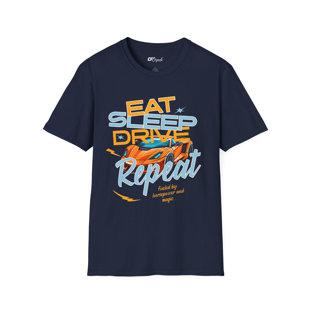 Eat Sleep Drive Repeat T-Shirt — Racing Car Graphic Tee for Motorsport Fans