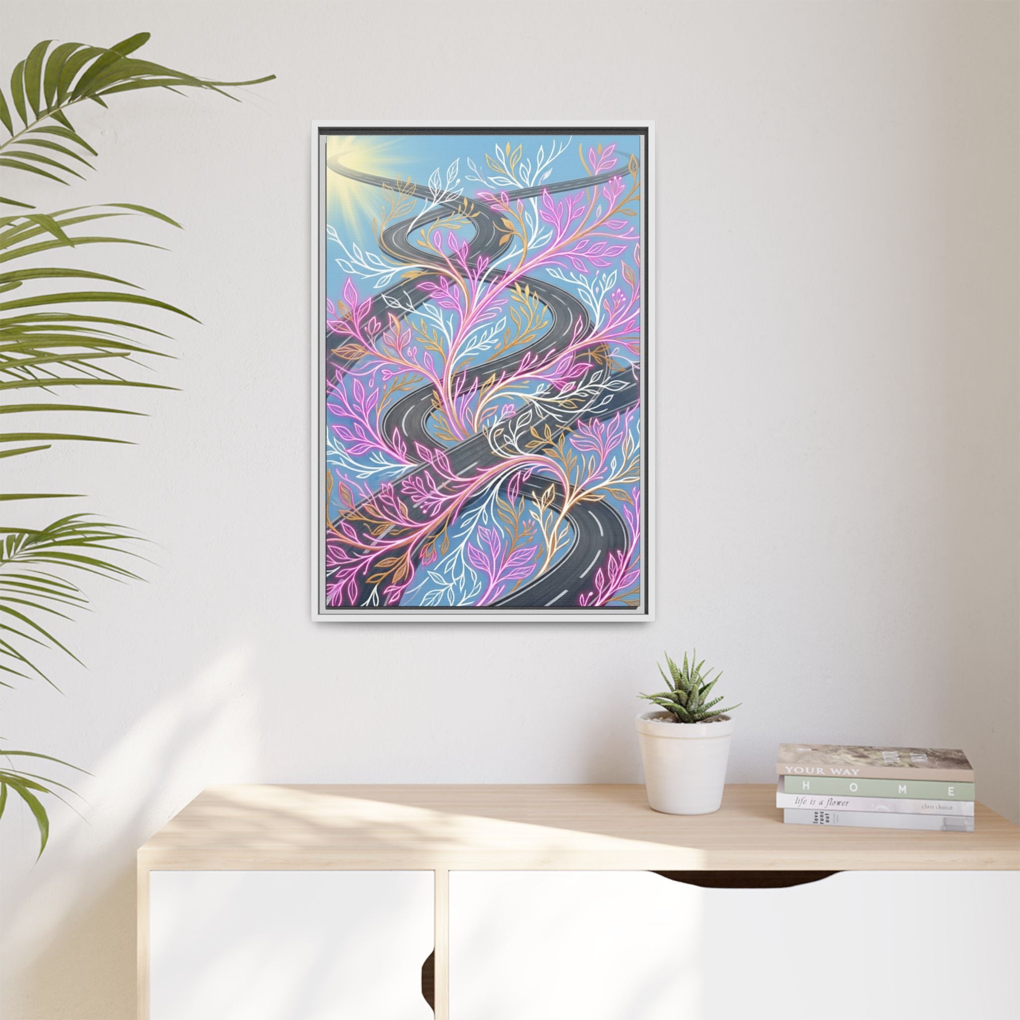 Framed Matte Canvas Floral Vines Wall Art — Pastel Botanical Abstract