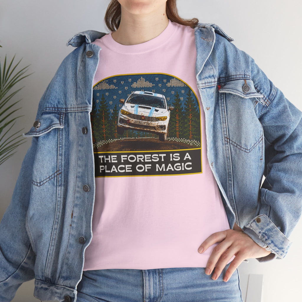 Forest Rally T‑Shirt – 'The Forest Is a Place of Magic' Cross-stitched Style Graphic