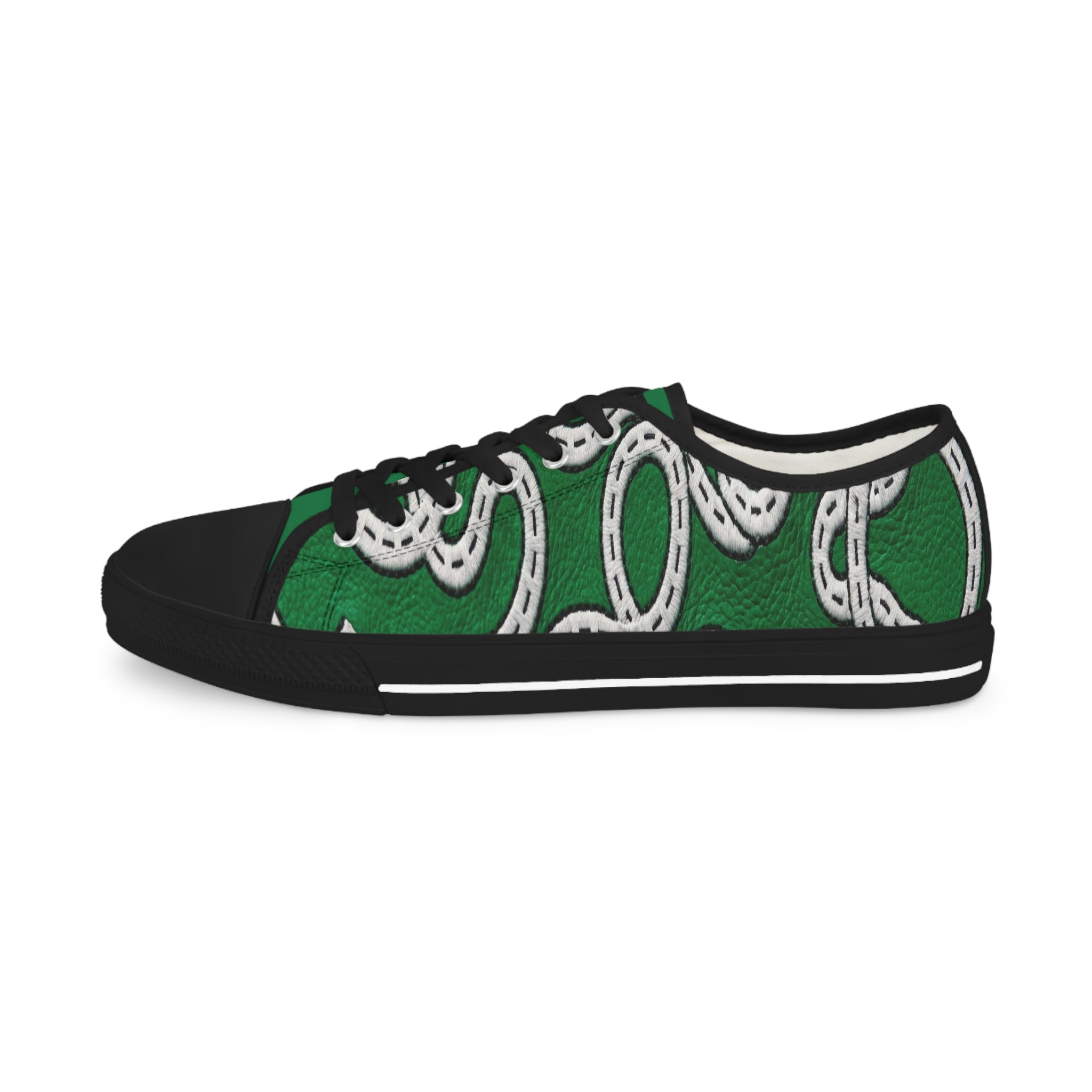Road Design Canvas Shoes on Green Leather Print.