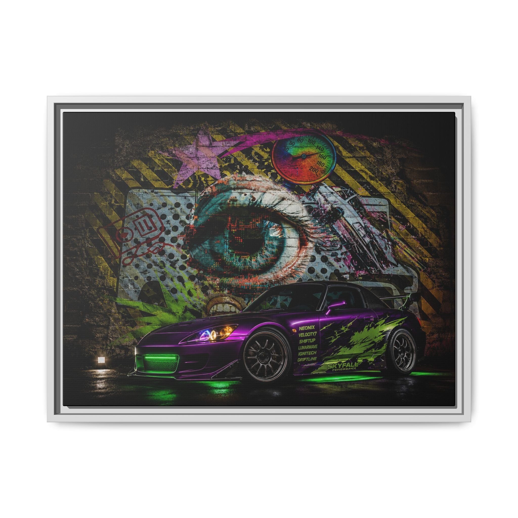 Graffiti Sports Car Matte Canvas - Framed Wall Art