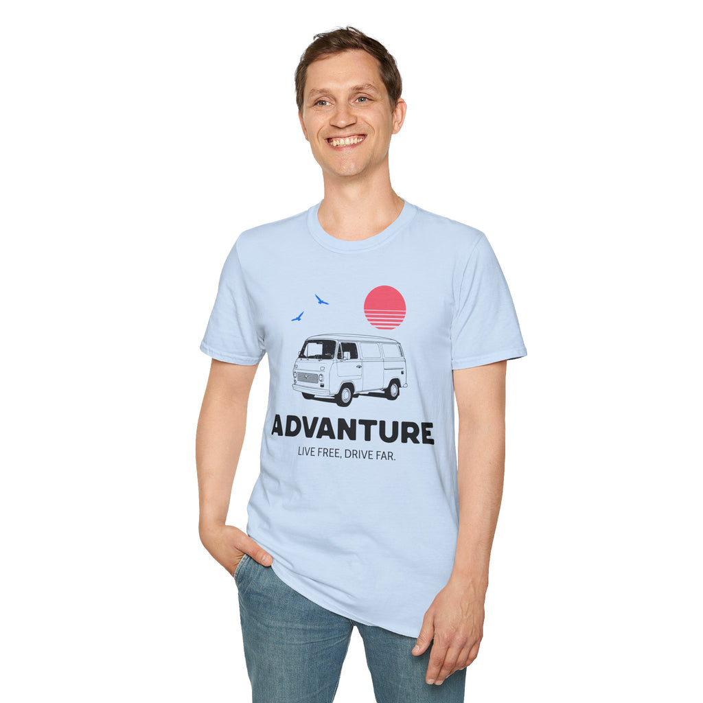Adventure Van T‑Shirt — Retro Camper Sunset Graphic Tee