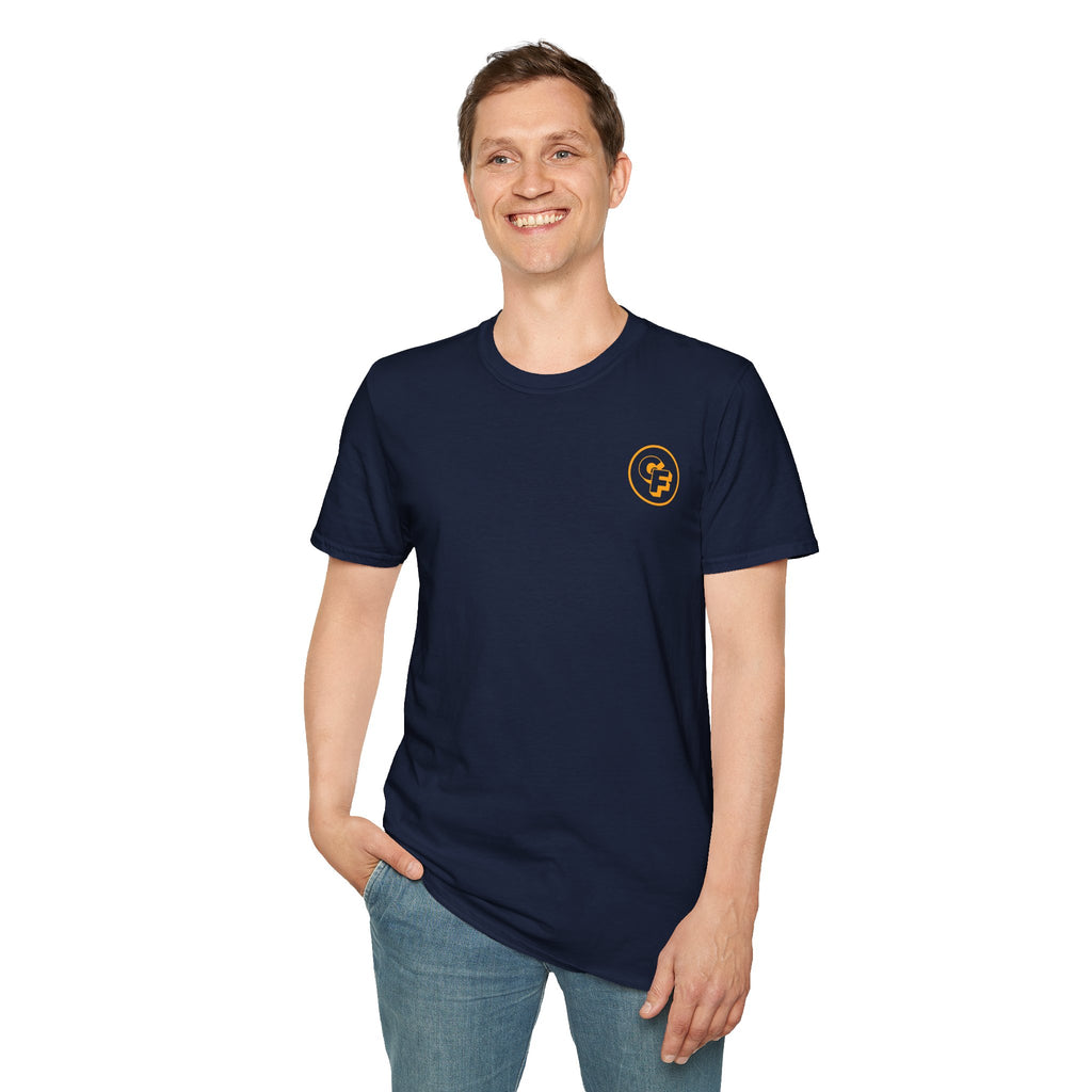Minimal Orange CF Logo T-Shirt — Subtle Chest & Statement Back Graphic