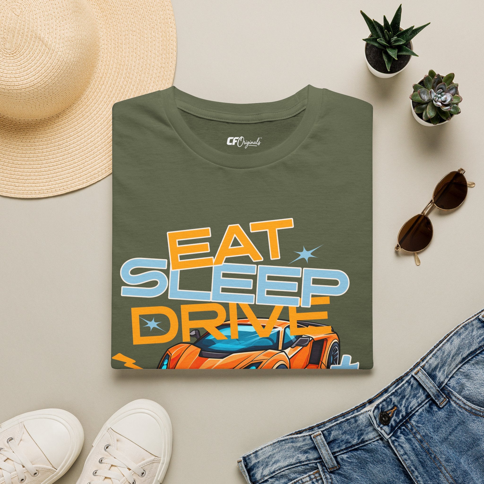 Eat Sleep Drive Repeat T-Shirt — Racing Car Graphic Tee for Motorsport Fans