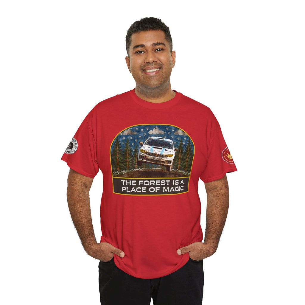 Forest Rally T‑Shirt – 'The Forest Is a Place of Magic' Cross-stitched Style Graphic