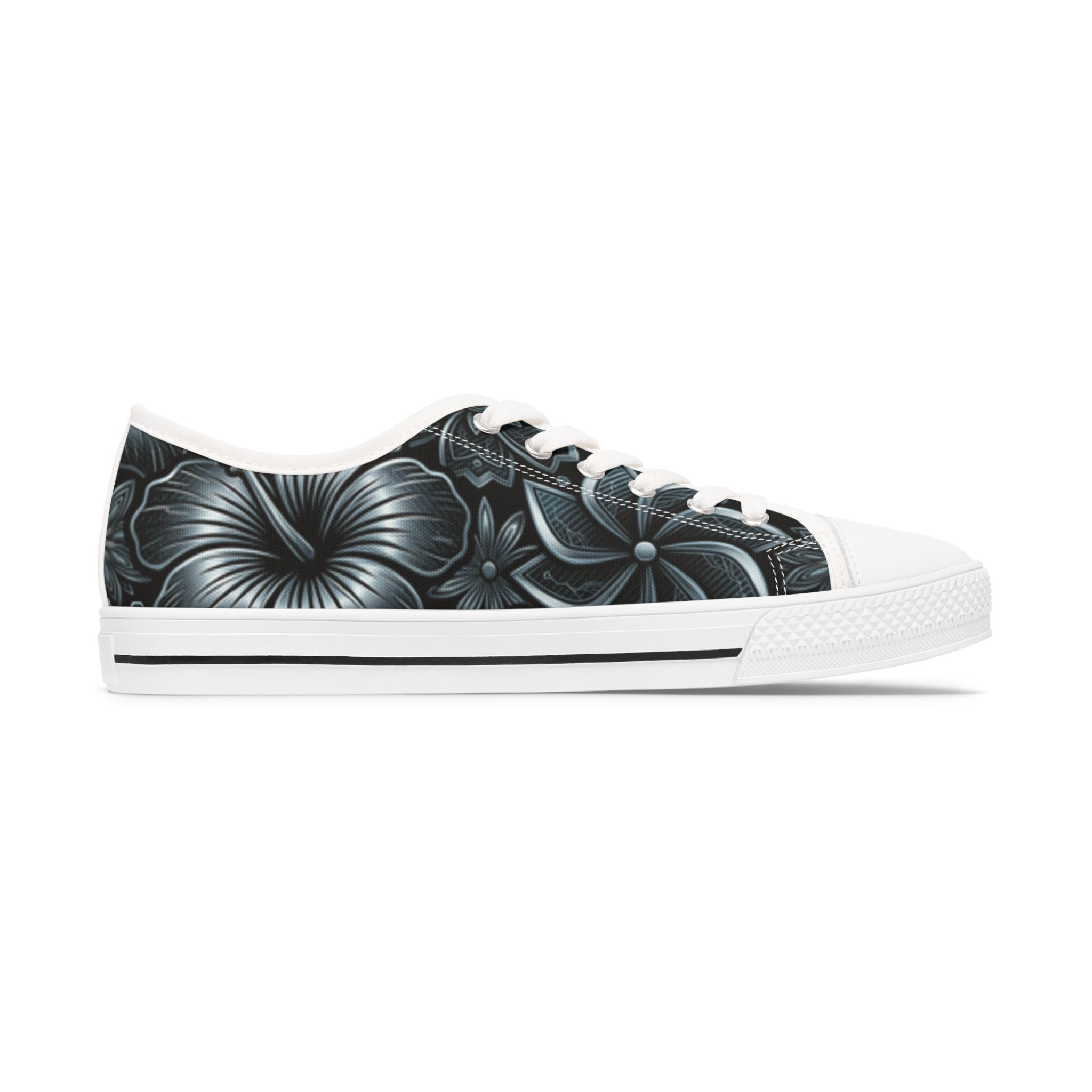 Floral Noir Low-Top Sneakers — Women's Black Floral Canvas Shoes