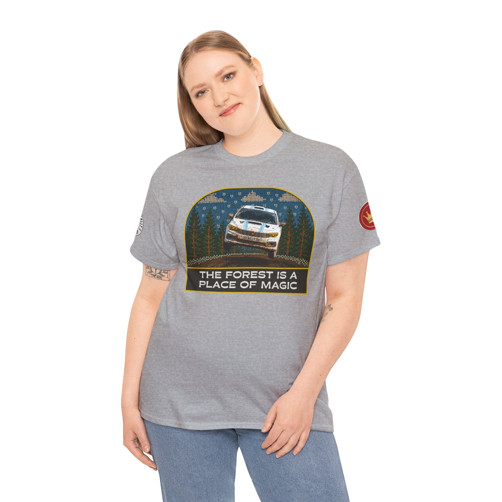 Forest Rally T‑Shirt – 'The Forest Is a Place of Magic' Cross-stitched Style Graphic