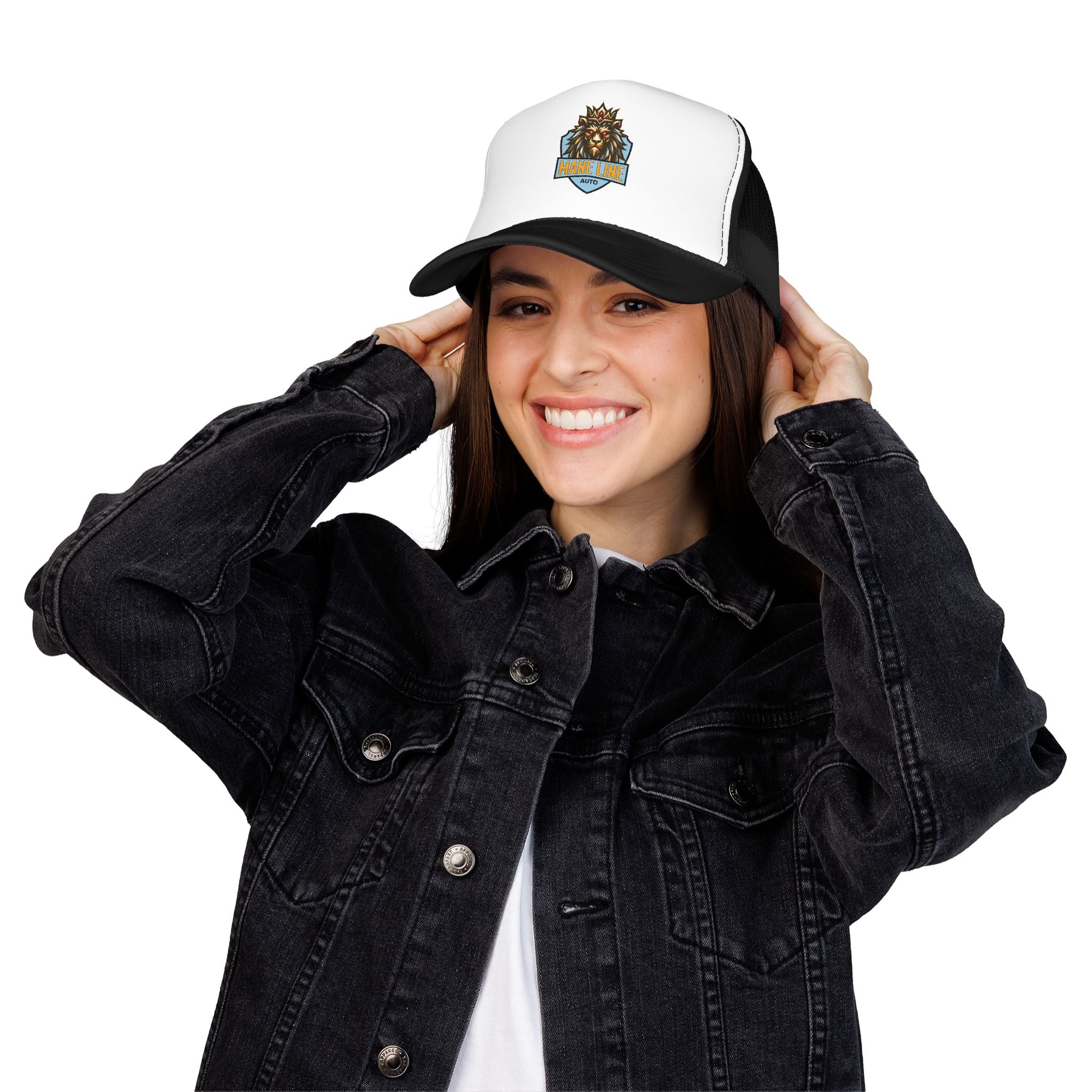 Logo Trucker Hat — 'Mane Line Auto' Foam Mesh Cap