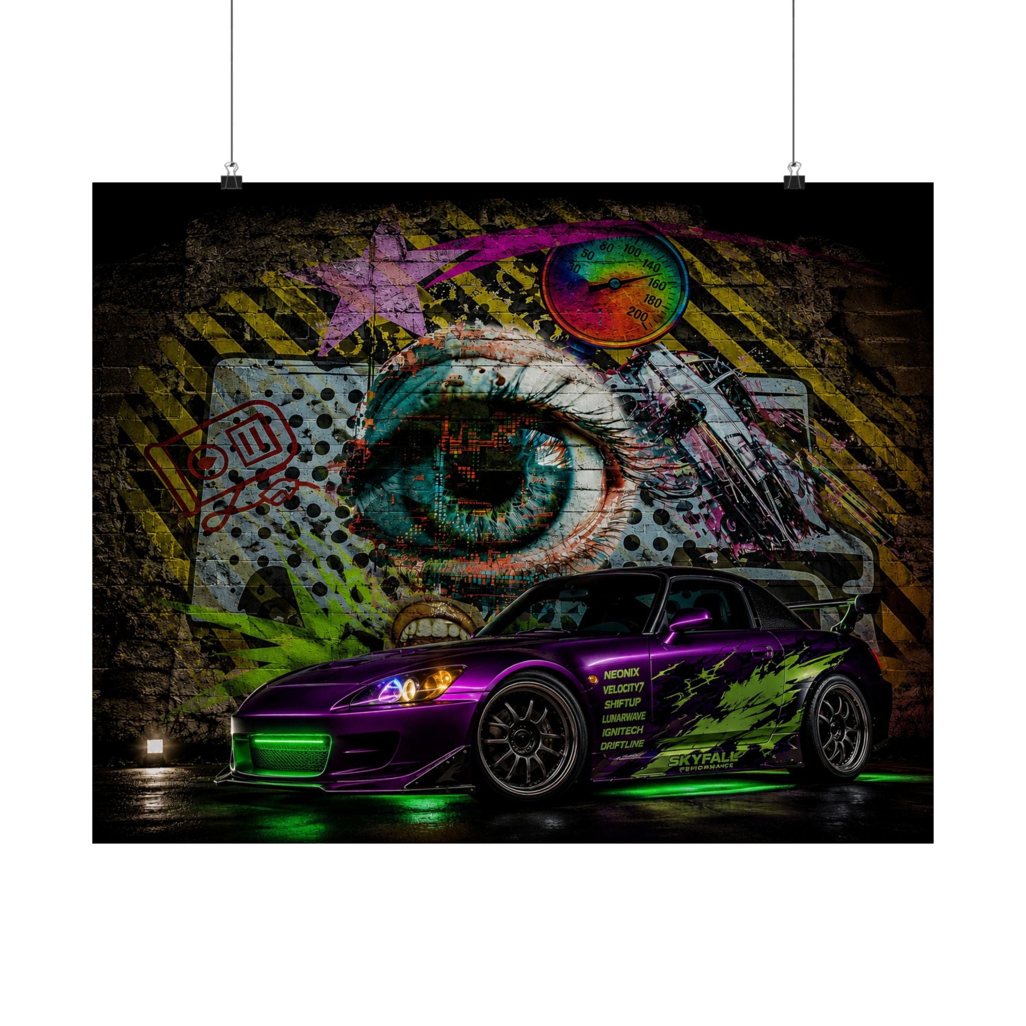 Graffiti Sports Car Matte Poster — Neon Drift Street Art Wall Print