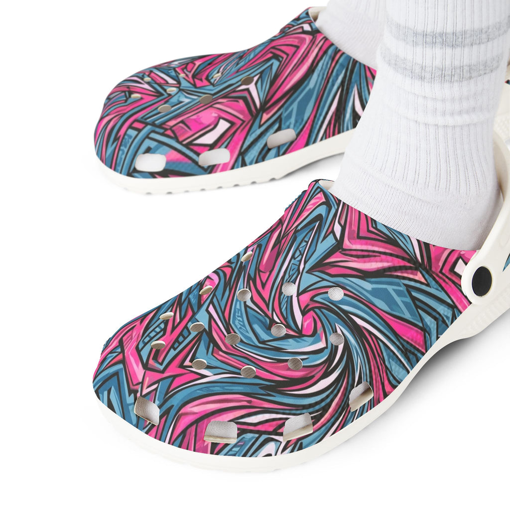 Pink & Teal Abstract Mosaic EVA Clogs — Patterned Slip-On Foam Shoes