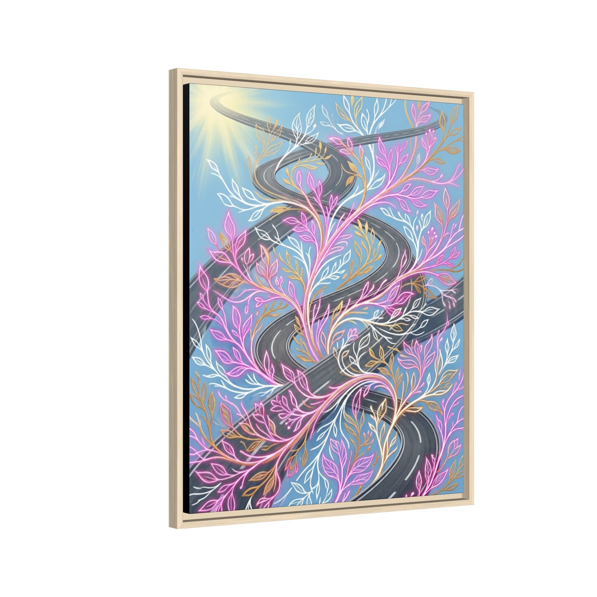 Framed Matte Canvas Floral Vines Wall Art — Pastel Botanical Abstract