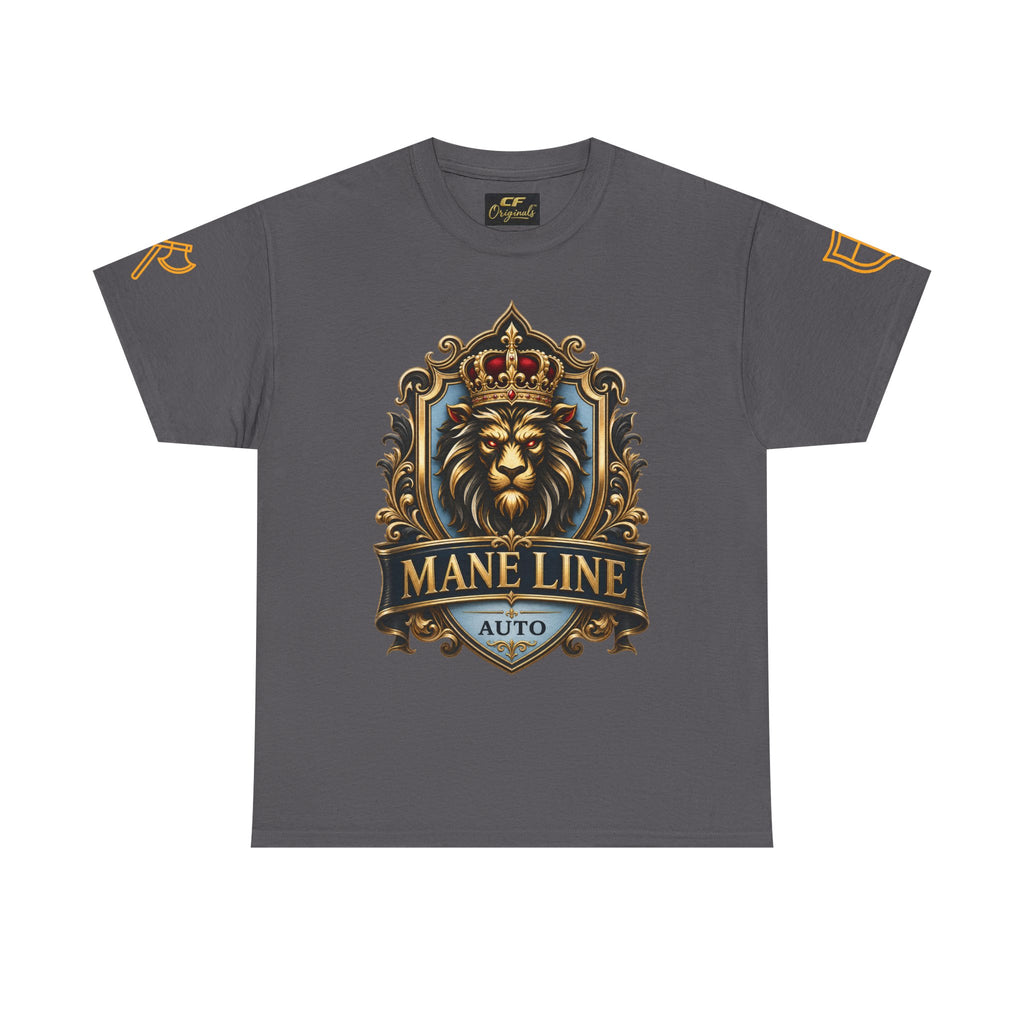 Lion Crest Tee — "Mane Line Auto" Vintage Heraldic Graphic Shirt
