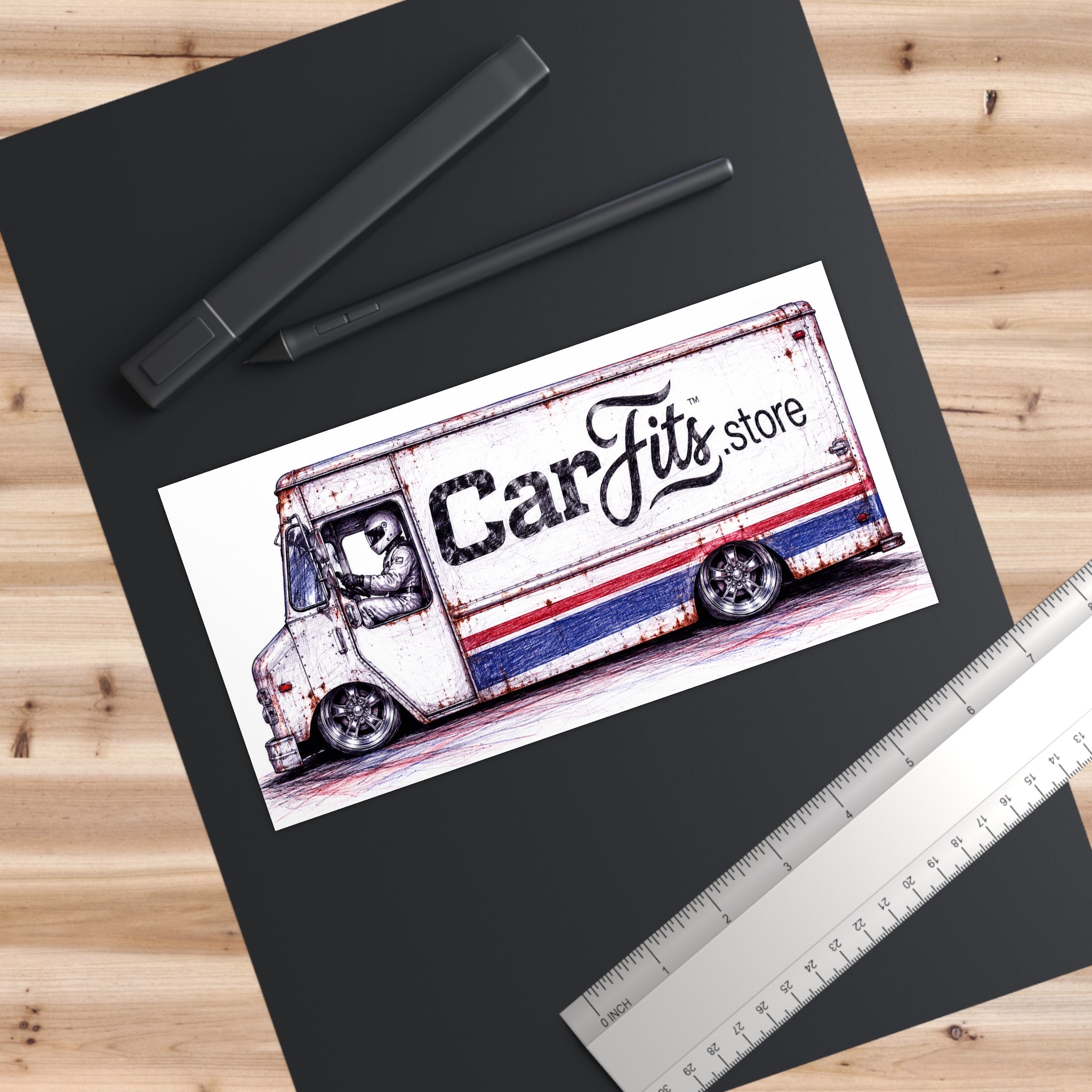Retro Delivery Van Sticker — 'CarFits.store' Bumper Decal