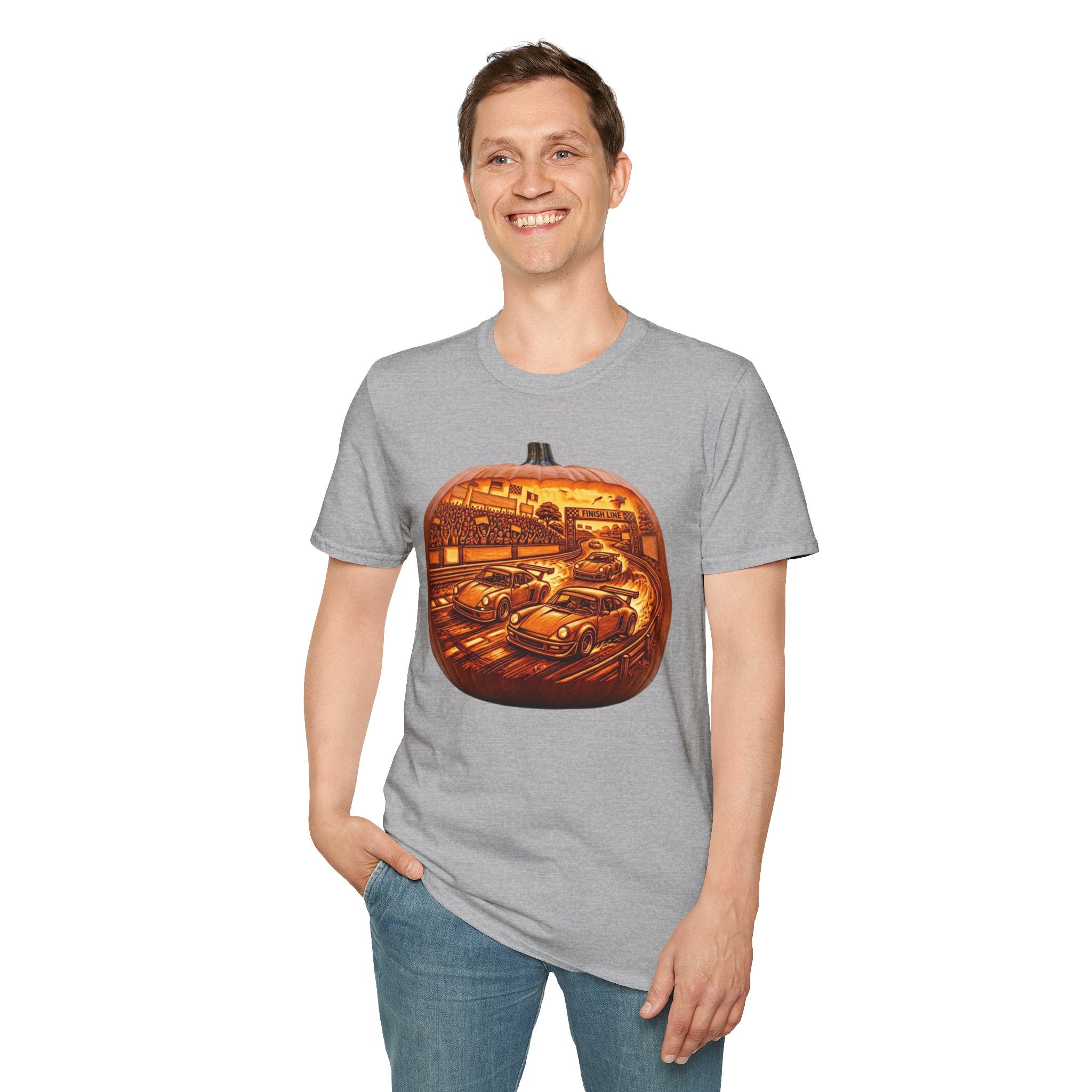 Vintage Racing Pumpkin T-Shirt — Retro Car Grand Prix Halloween Tee