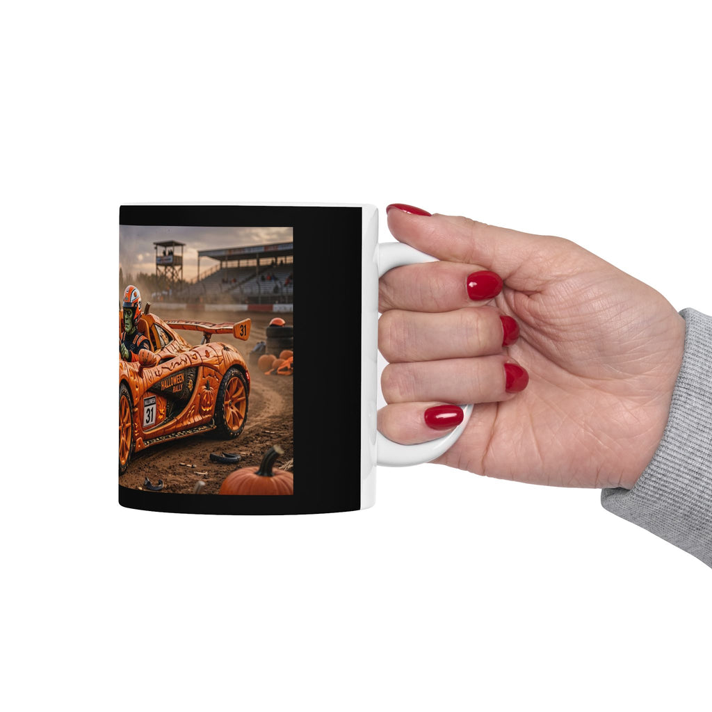 Racing Car Mug — Orange Pumpkin Sports Car (11oz & 15oz)