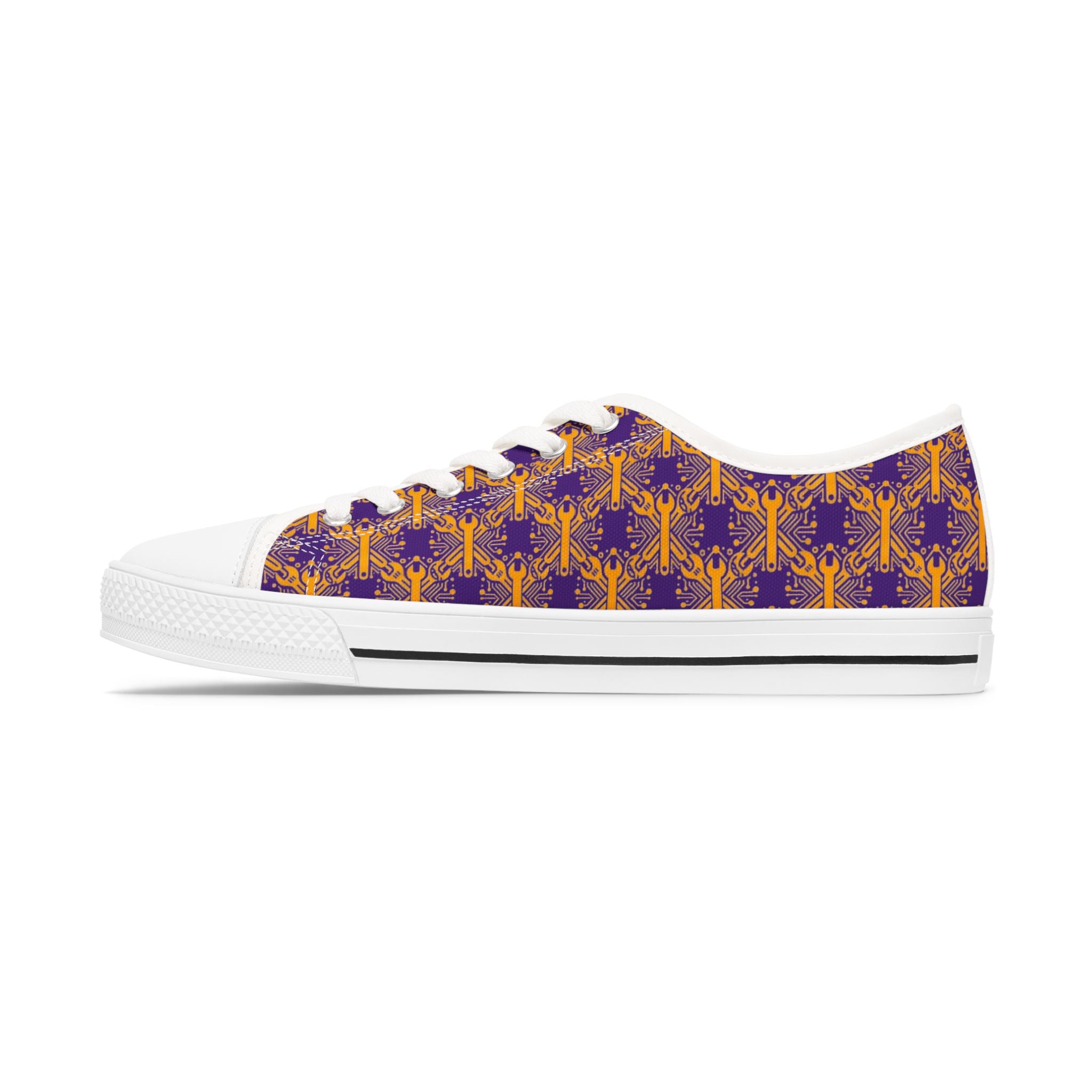 Purple & Gold Wrench Pattern Canvas Low Tops