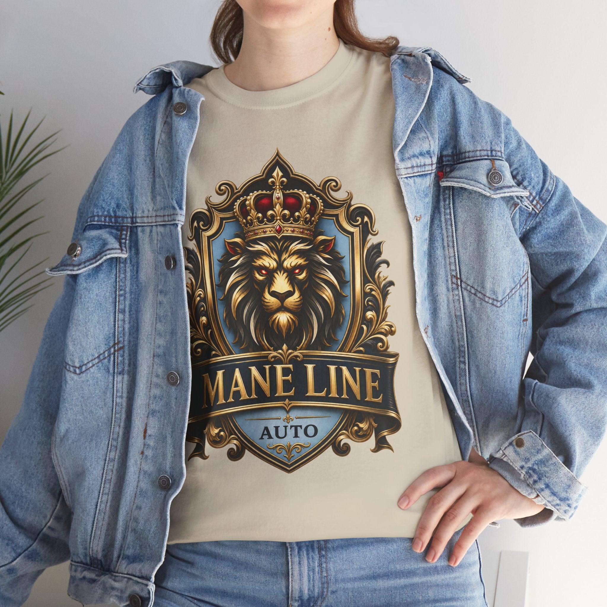 Lion Crest Tee — "Mane Line Auto" Vintage Heraldic Graphic Shirt
