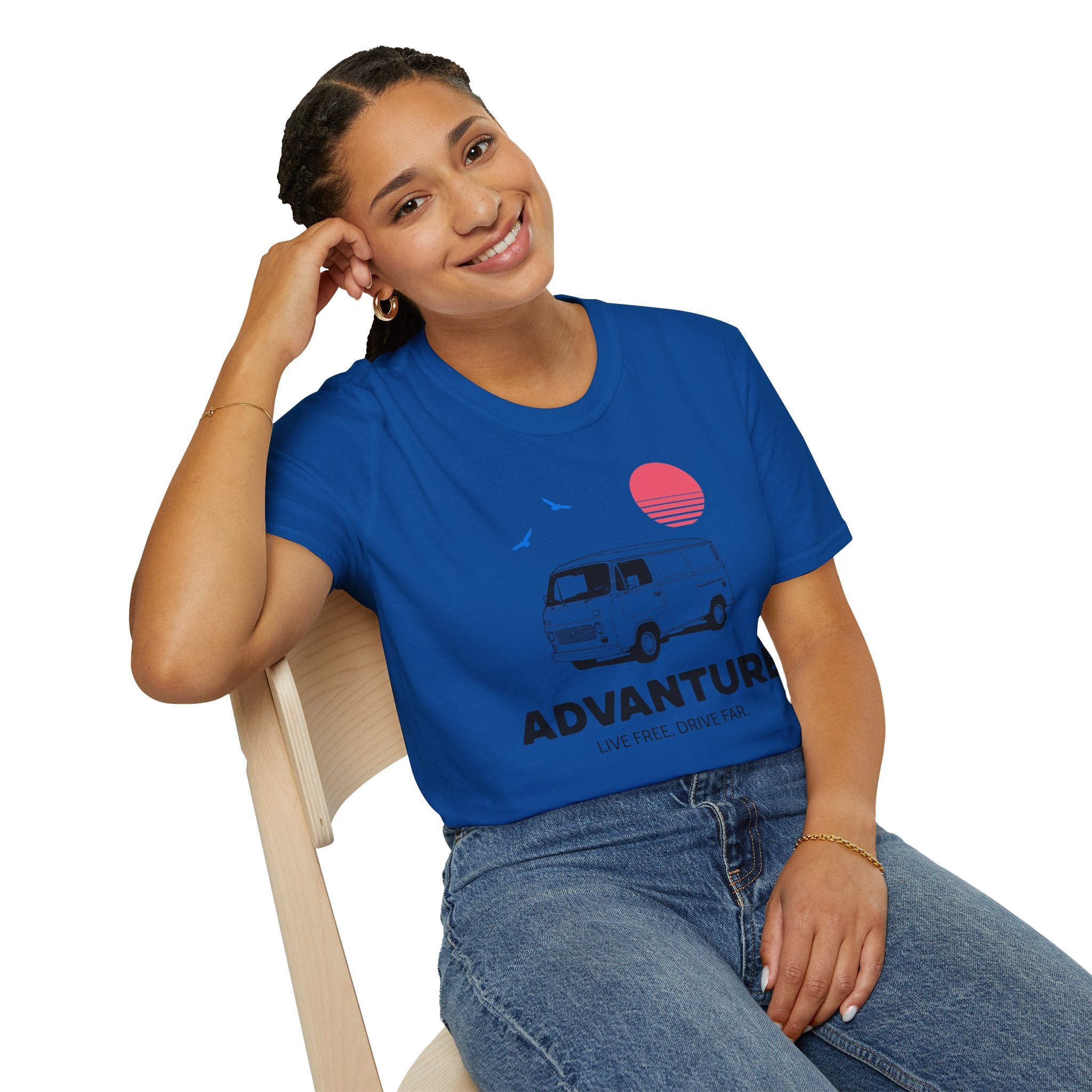 Adventure Van T‑Shirt — Retro Camper Sunset Graphic Tee