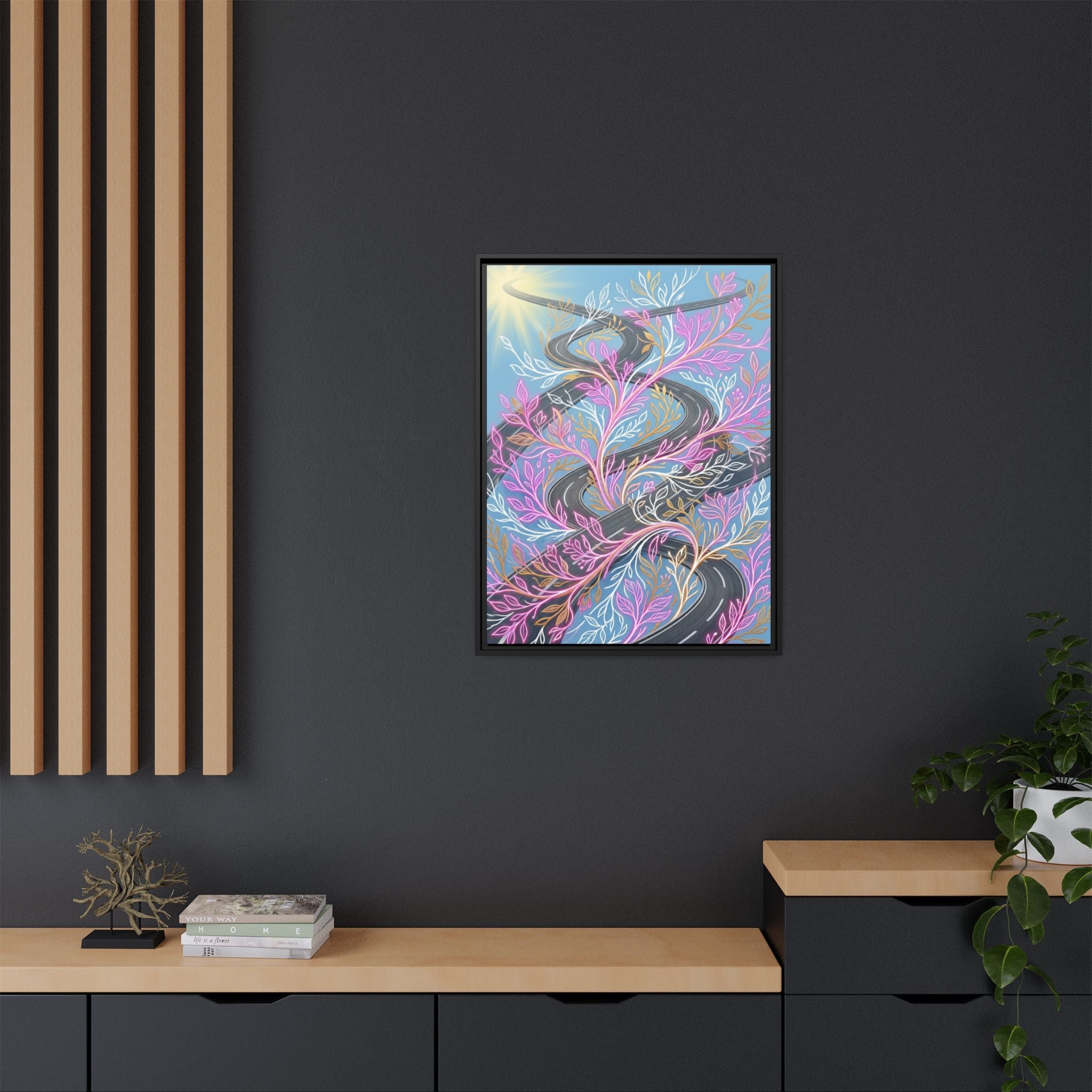 Framed Matte Canvas Floral Vines Wall Art — Pastel Botanical Abstract