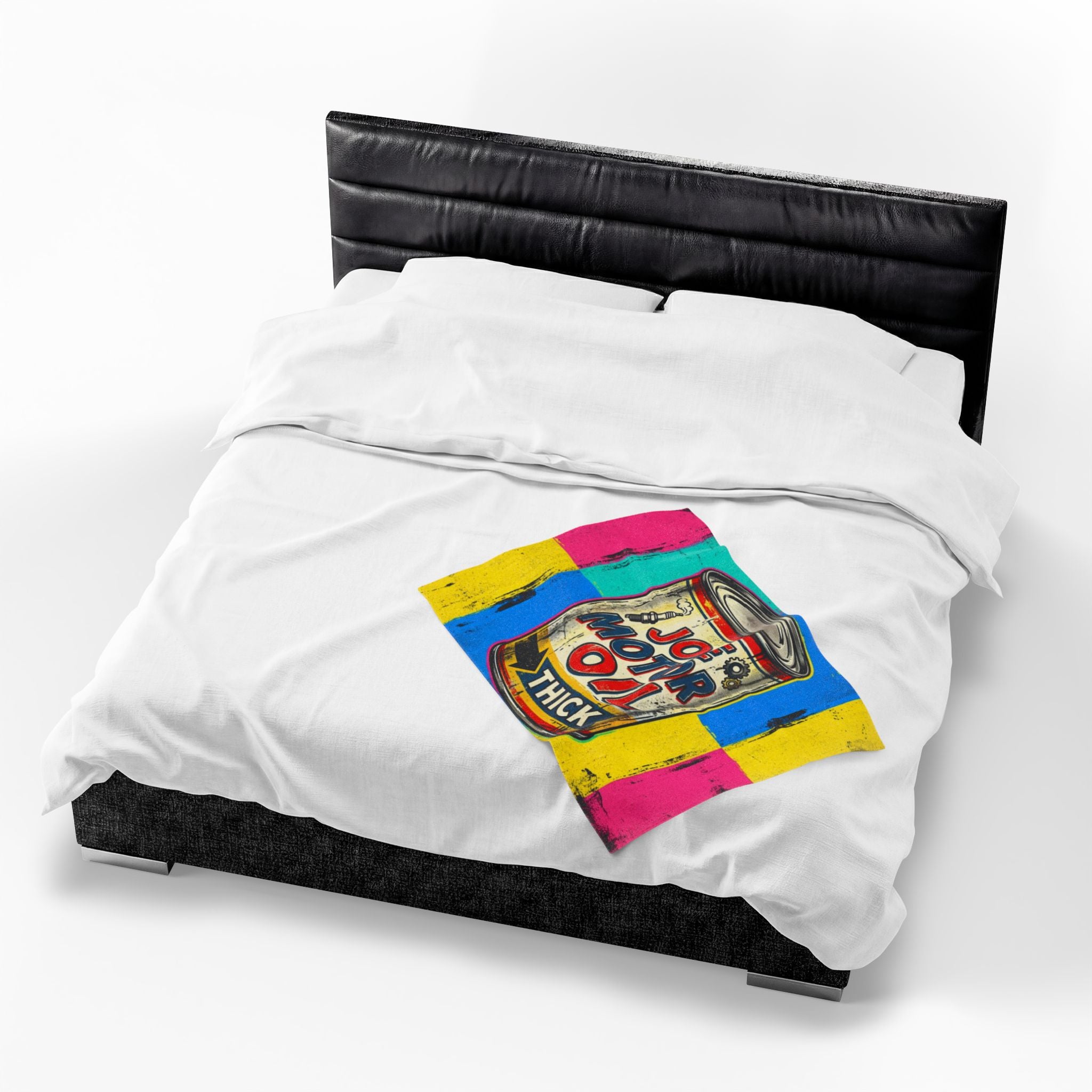 Pop Art Motor Oil Can Velveteen Plush Blanket — Retro Garage Throw
