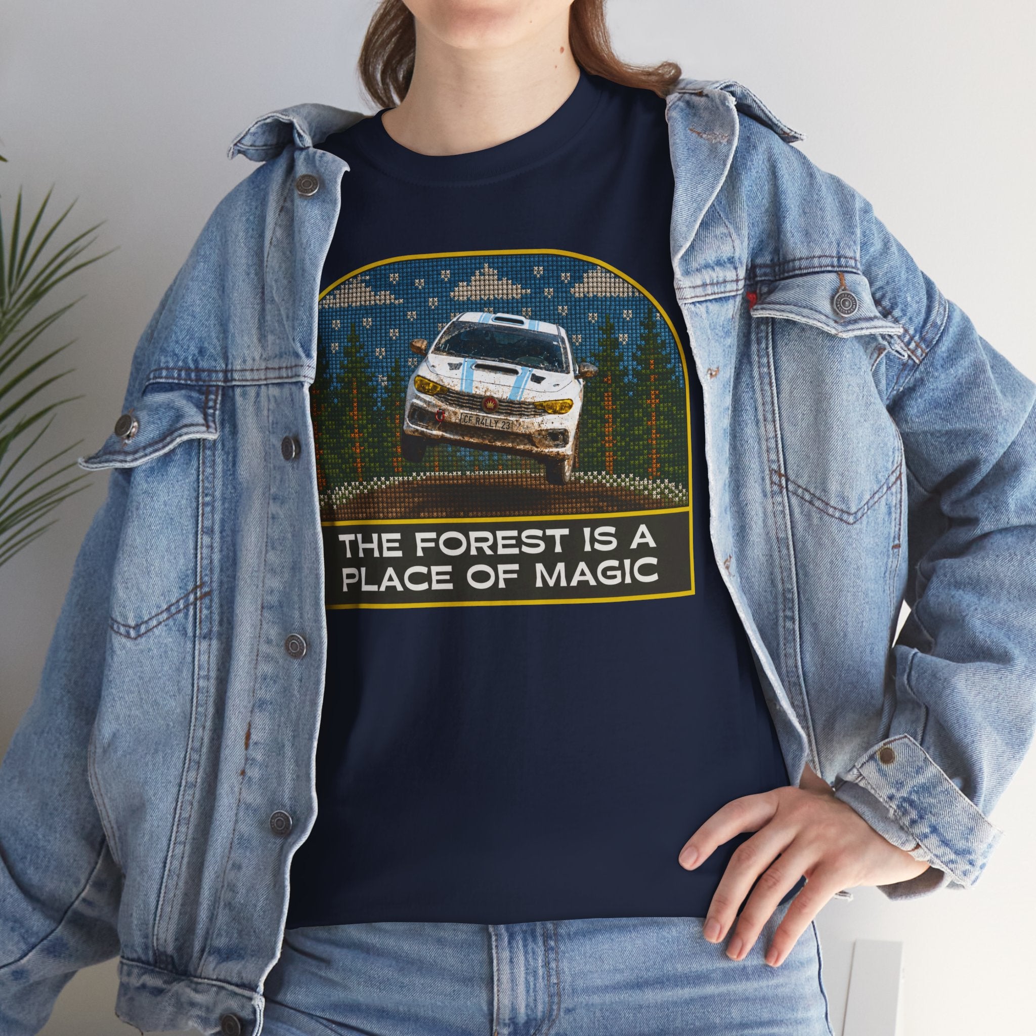 Forest Rally T‑Shirt – 'The Forest Is a Place of Magic' Cross-stitched Style Graphic