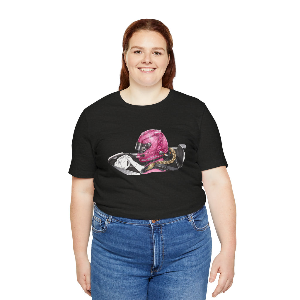 Drive Like a Girl — Pink Racing Helmet Graphic T-Shirt