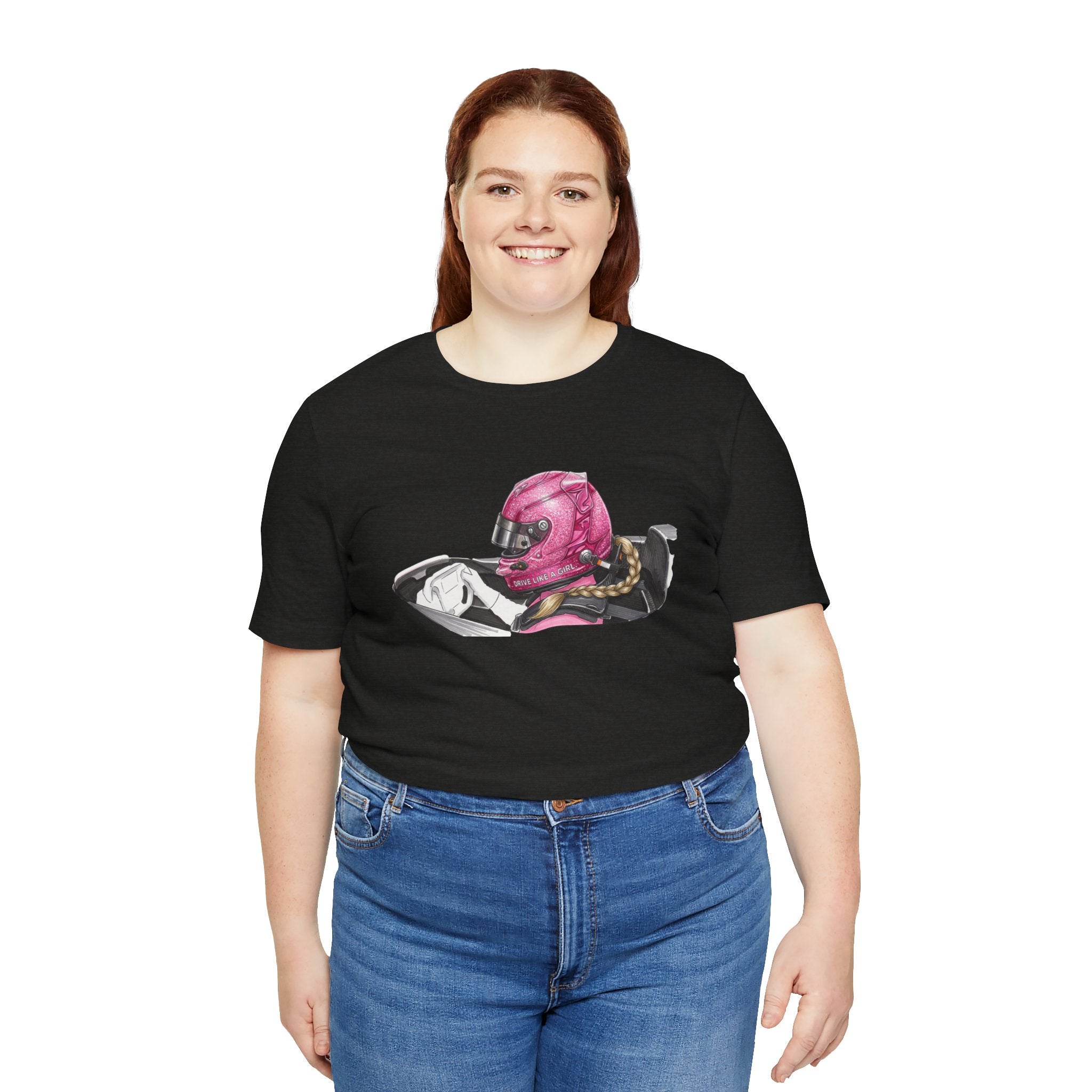 Drive Like a Girl — Pink Racing Helmet Graphic T-Shirt