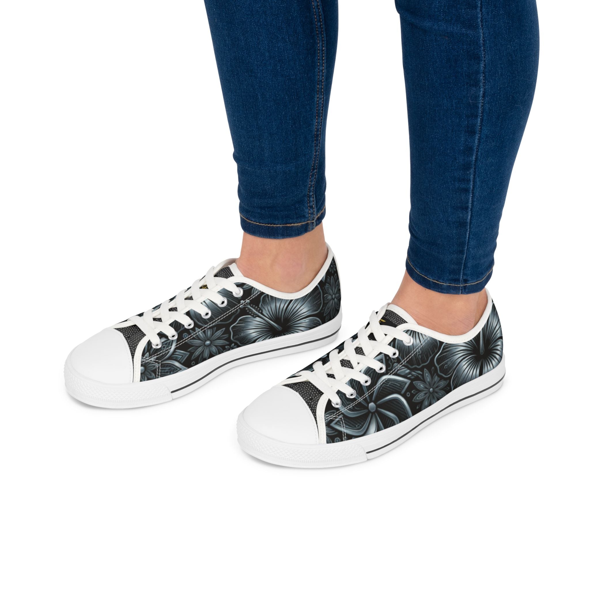 Floral Noir Low-Top Sneakers — Women's Black Floral Canvas Shoes