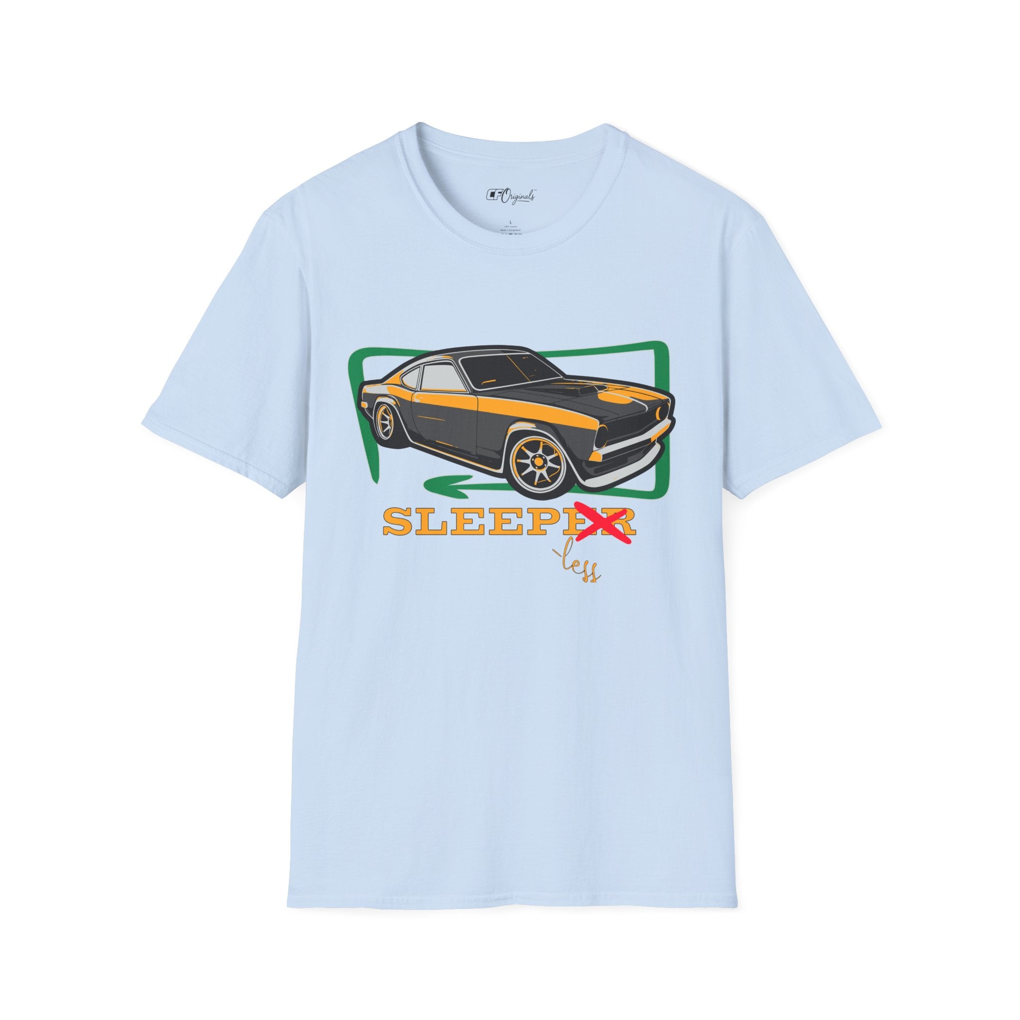 Classic Muscle Car T-Shirt — Retro 'Sleepless' Graphic Tee