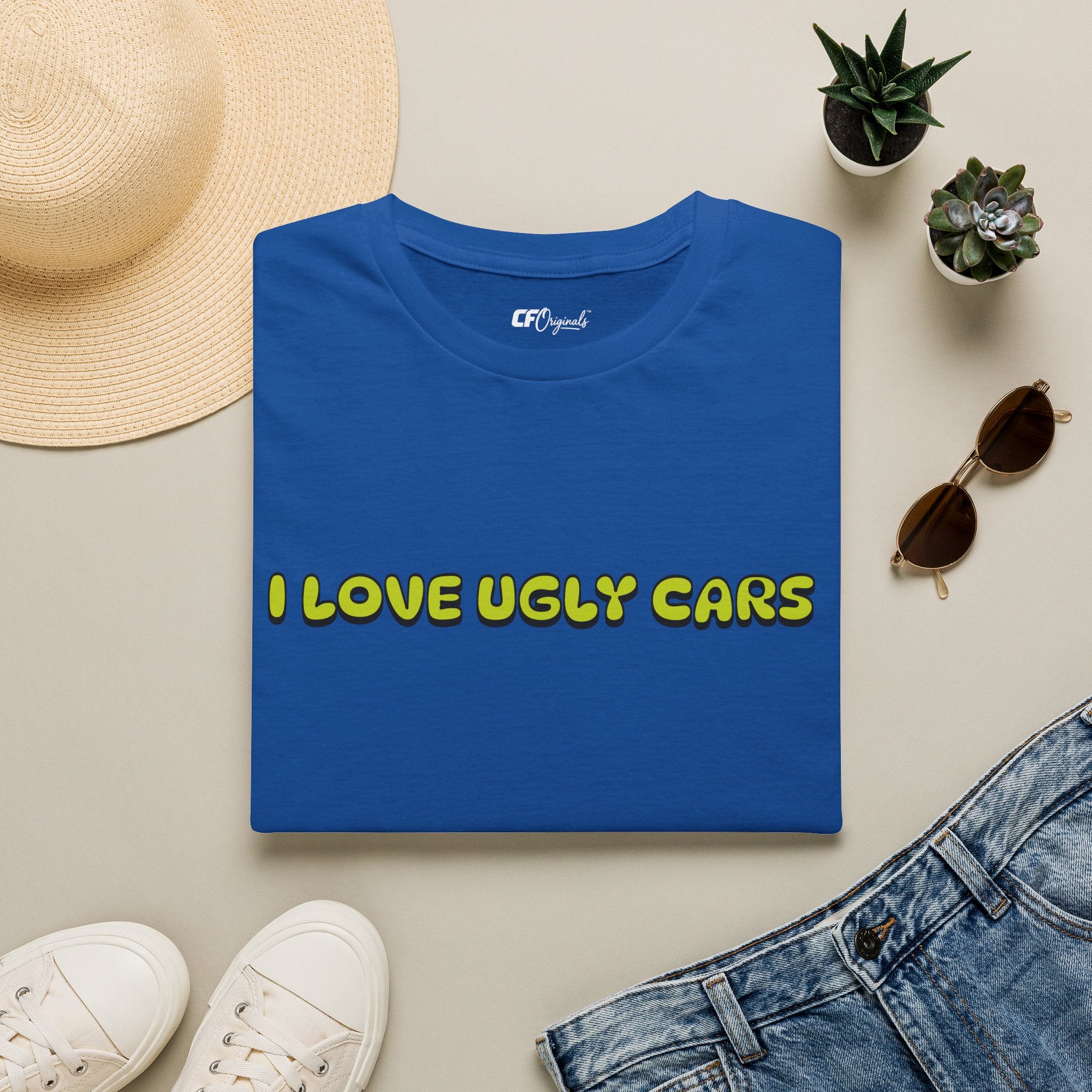 T-Shirt — "I Love Ugly Cars" Retro Green Graphic Tee