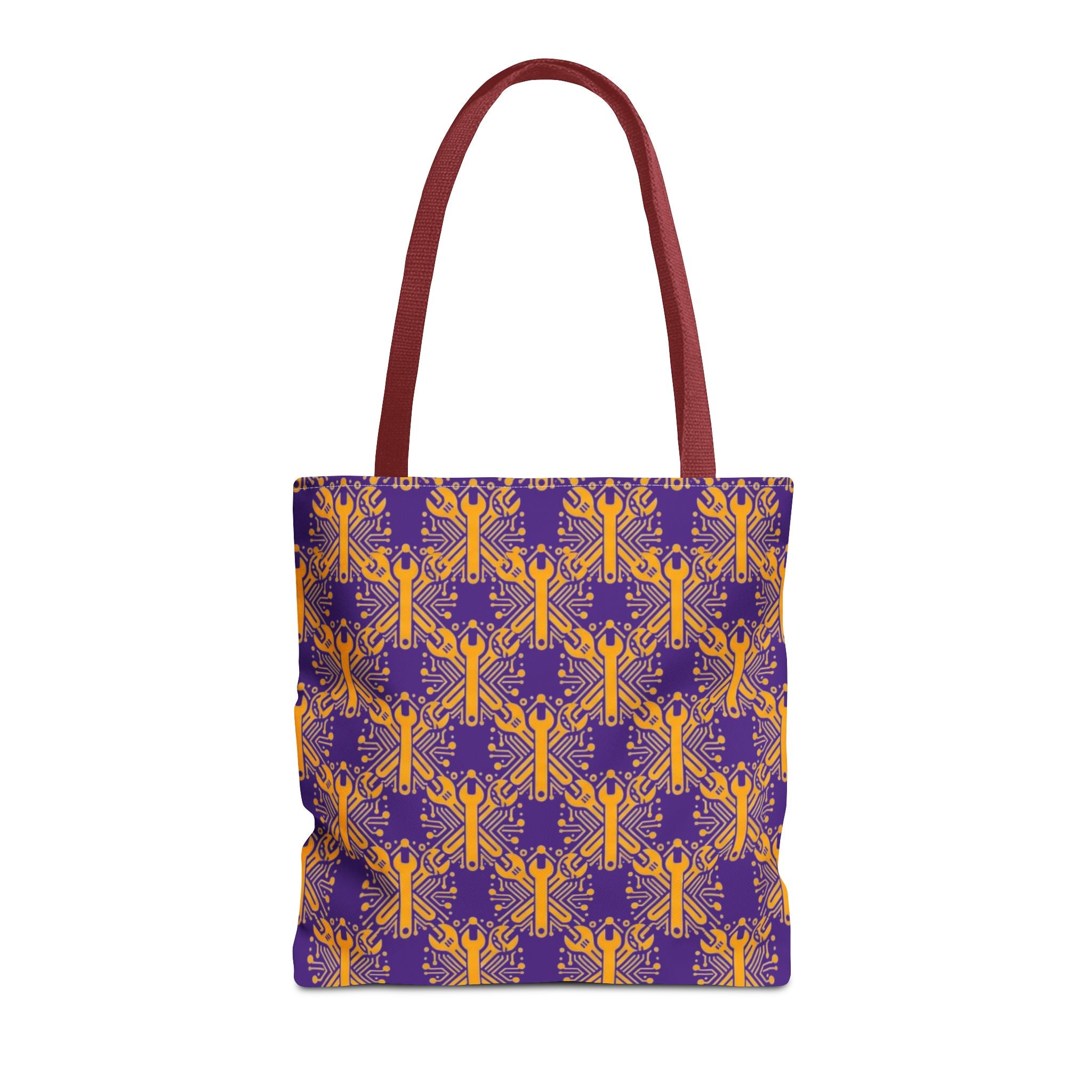 Purple & Gold Wrench Pattern Tote Bag – Automotive All-Over Print Tote