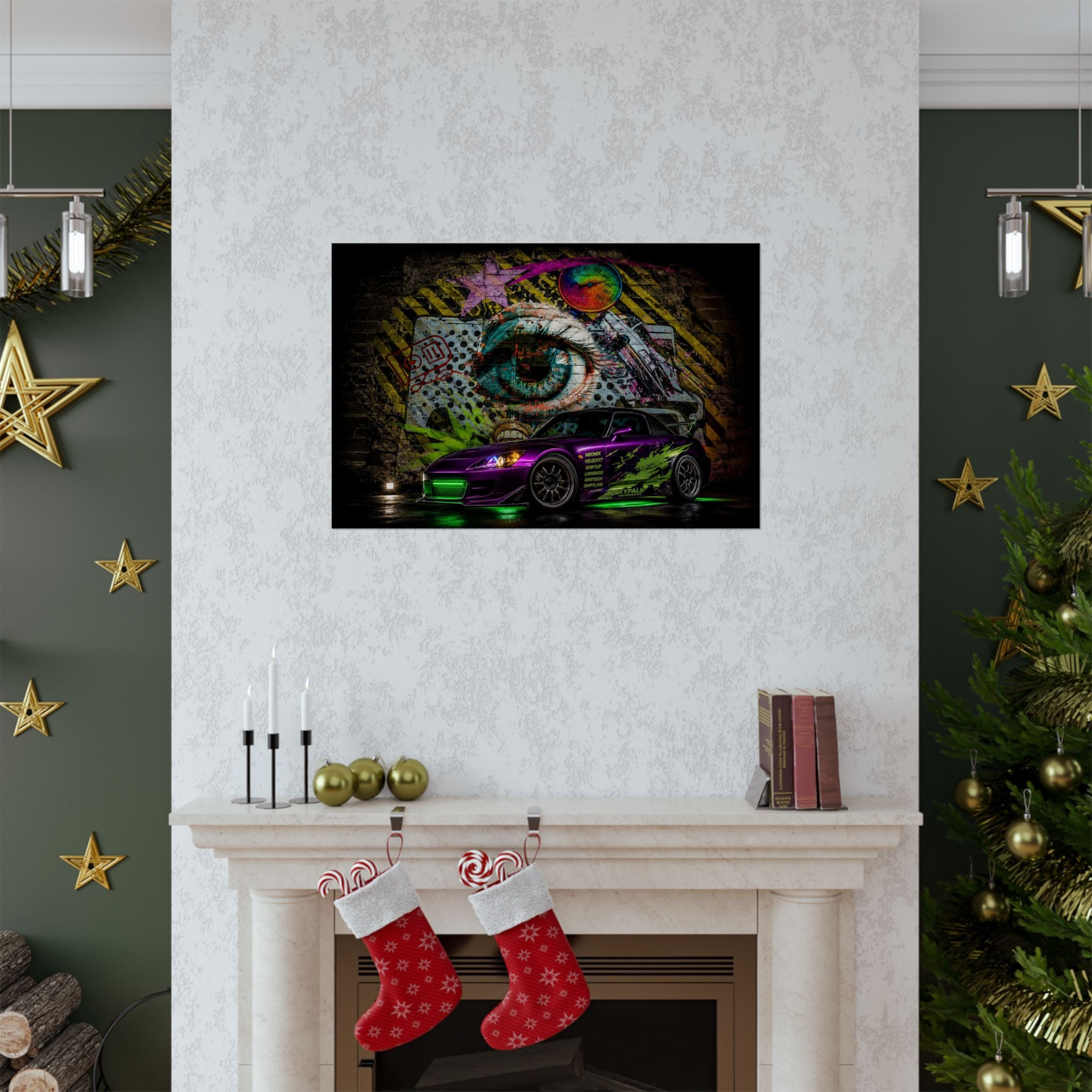 Graffiti Sports Car Matte Poster — Neon Drift Street Art Wall Print