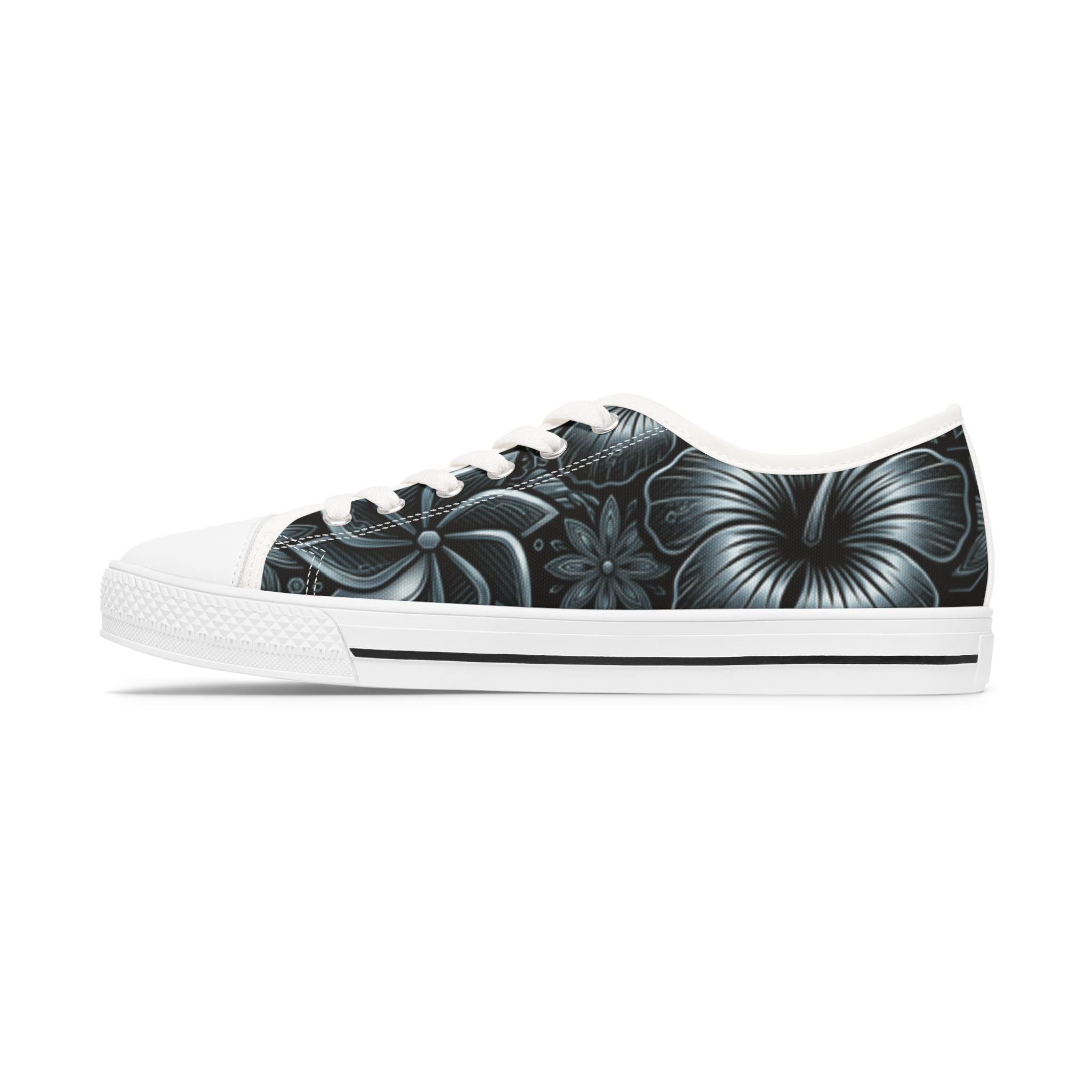 Floral Noir Low-Top Sneakers — Women's Black Floral Canvas Shoes