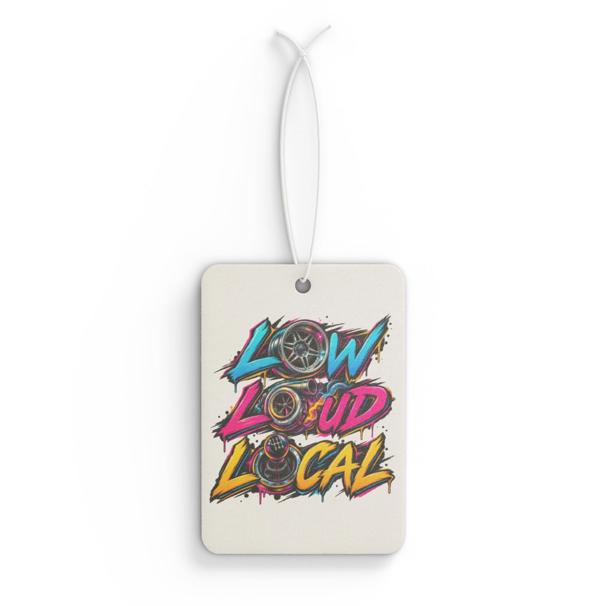 'Low Loud Local' Automotive Graffiti Air Freshener — Onyx Frost / New Car / Pine