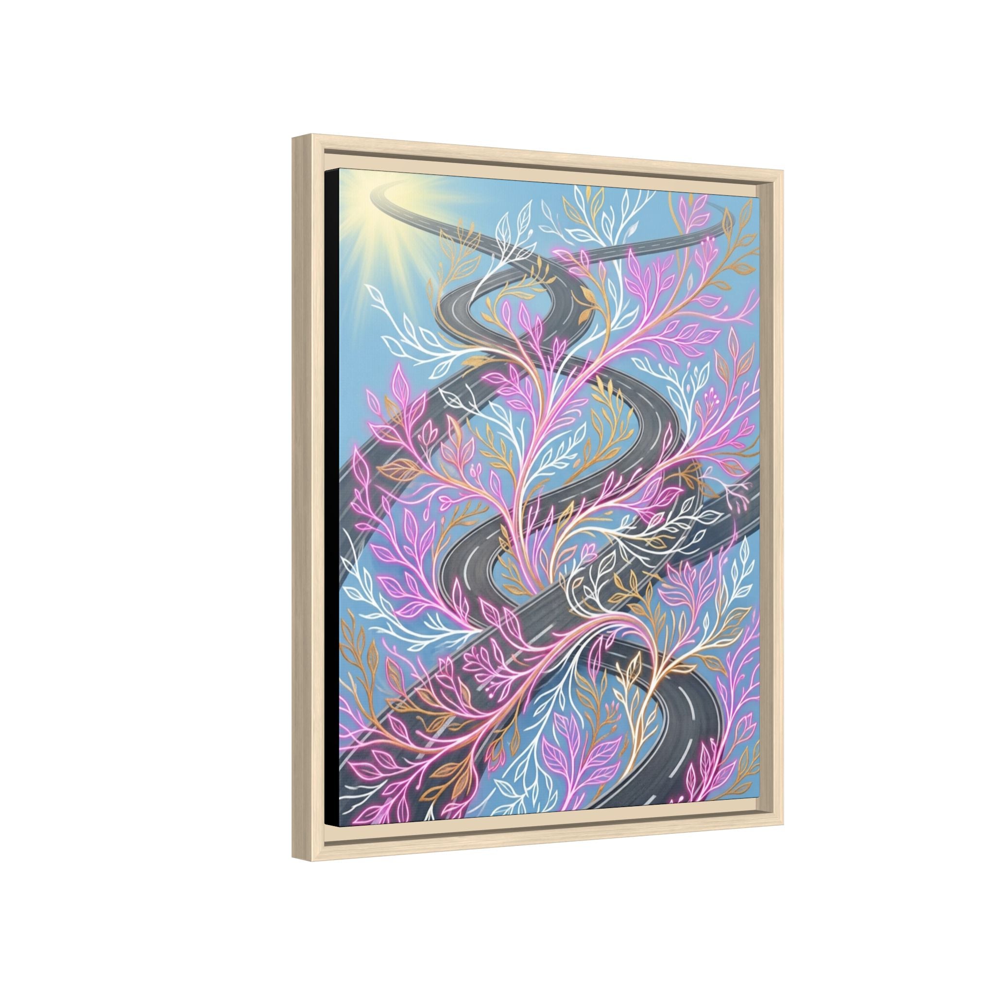 Framed Matte Canvas Floral Vines Wall Art — Pastel Botanical Abstract